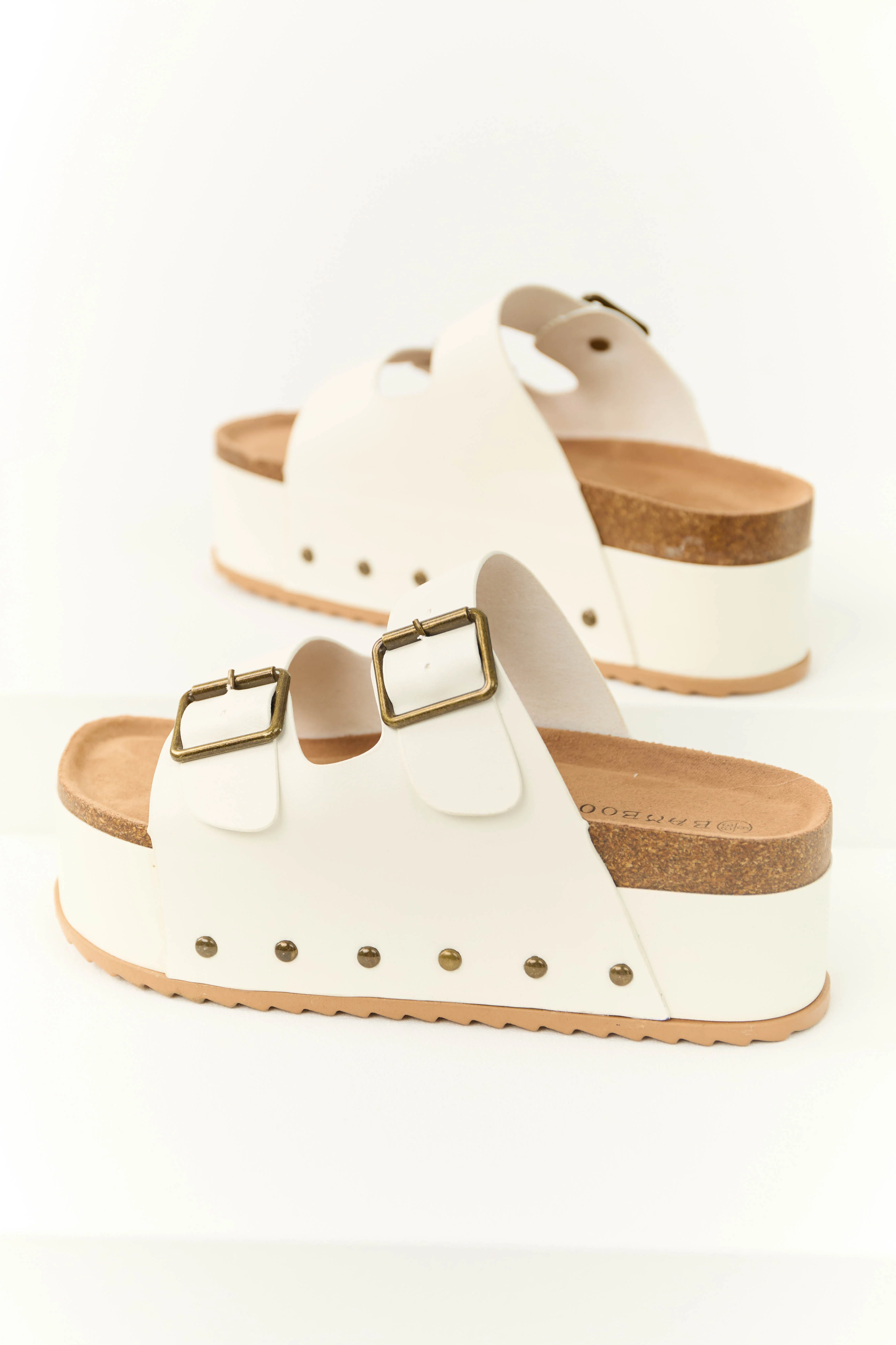 Ivory Platform Double Strap Buckle Sandals - LD SALE