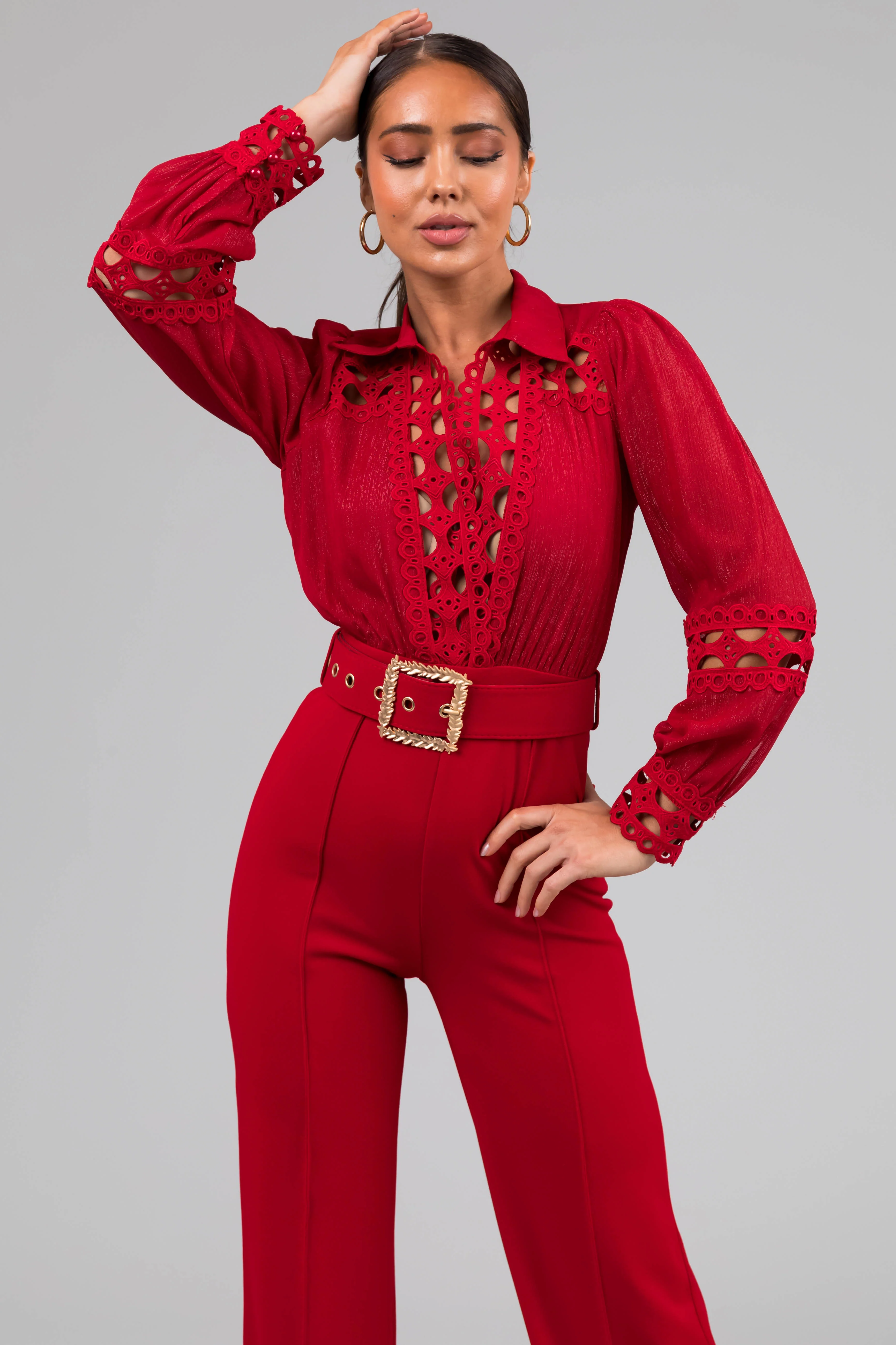 Ruby Crochet Detail Belted Jumpsuit - LD SALE