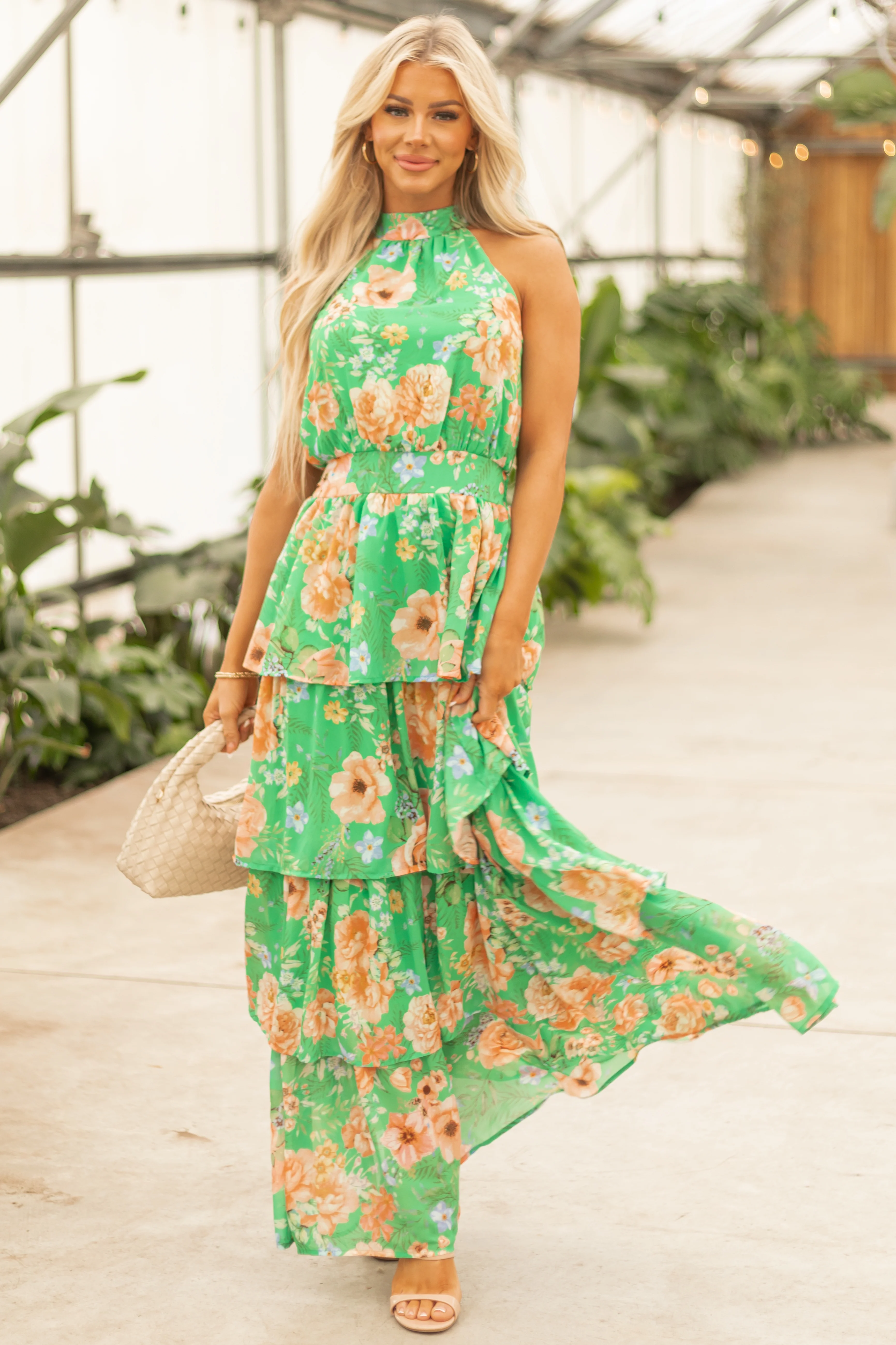 Flying Tomato Kiwi Floral Print Halter Maxi Dress - LD SALE