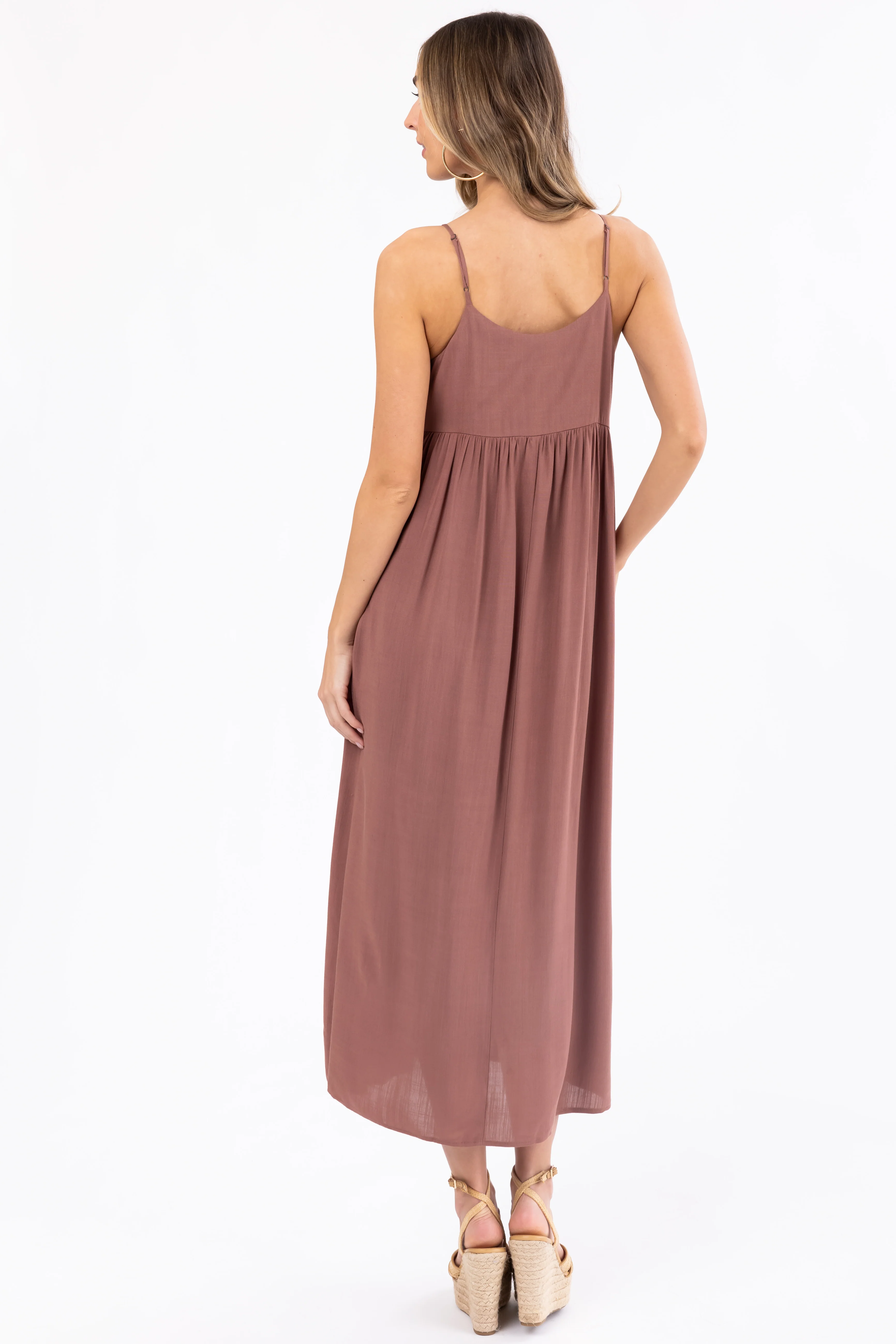 Mocha Woven Strapless Flowy Midi Dress - LD SALE