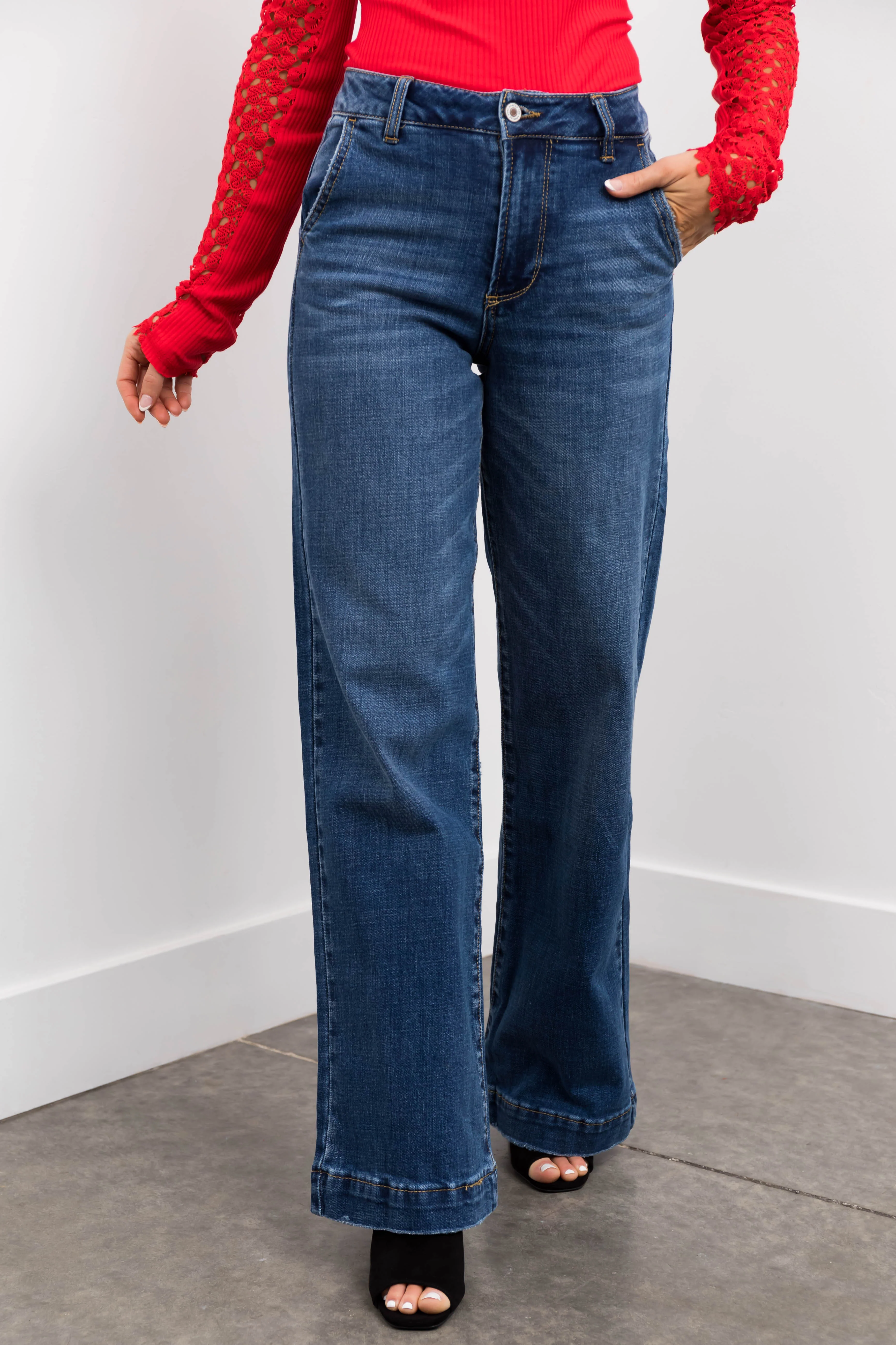 KanCan High Rise Wide Leg Medium Wash Jeans - LD SALE