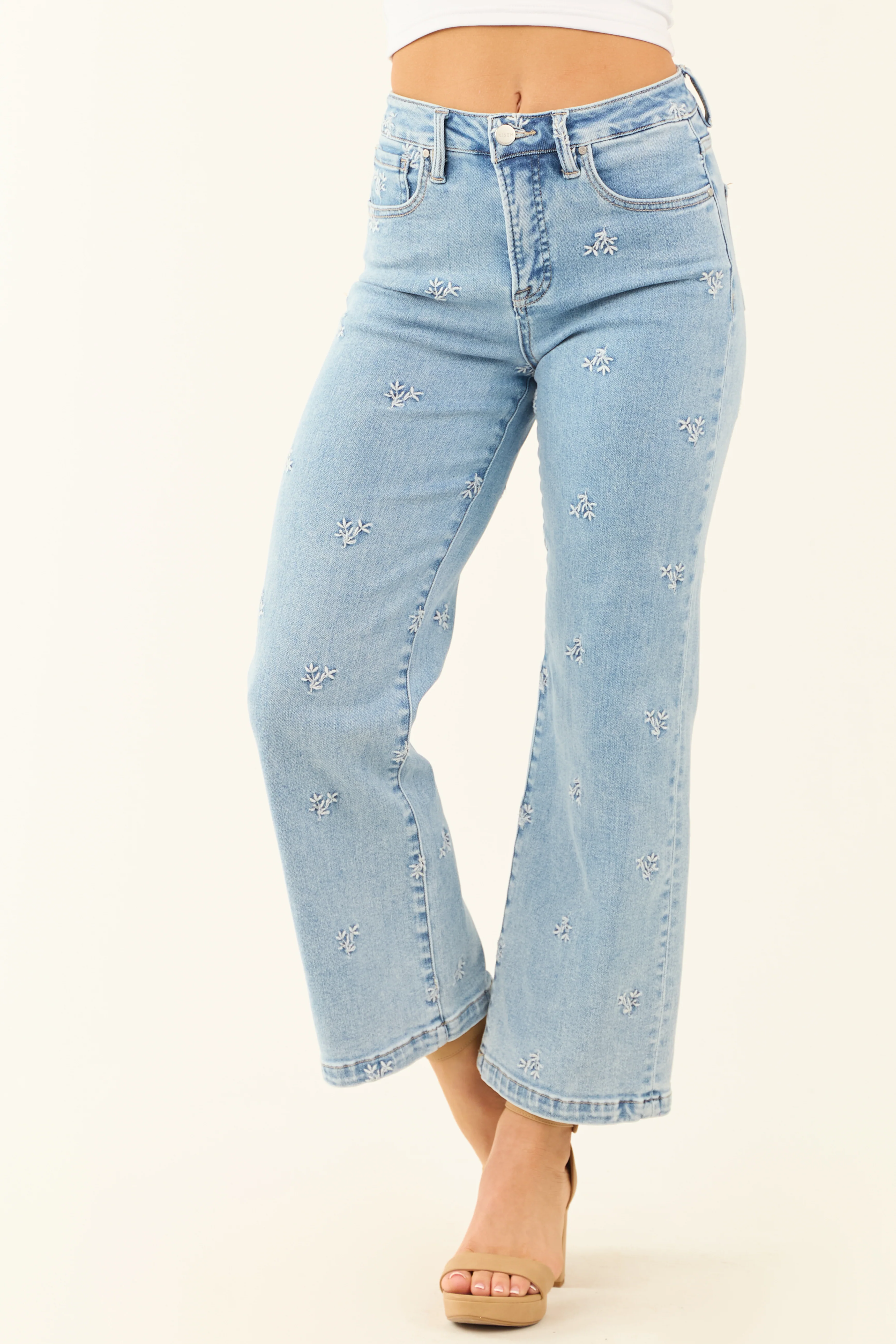 Risen Tummy Control Embroidered Stretchy Jeans - LD SALE
