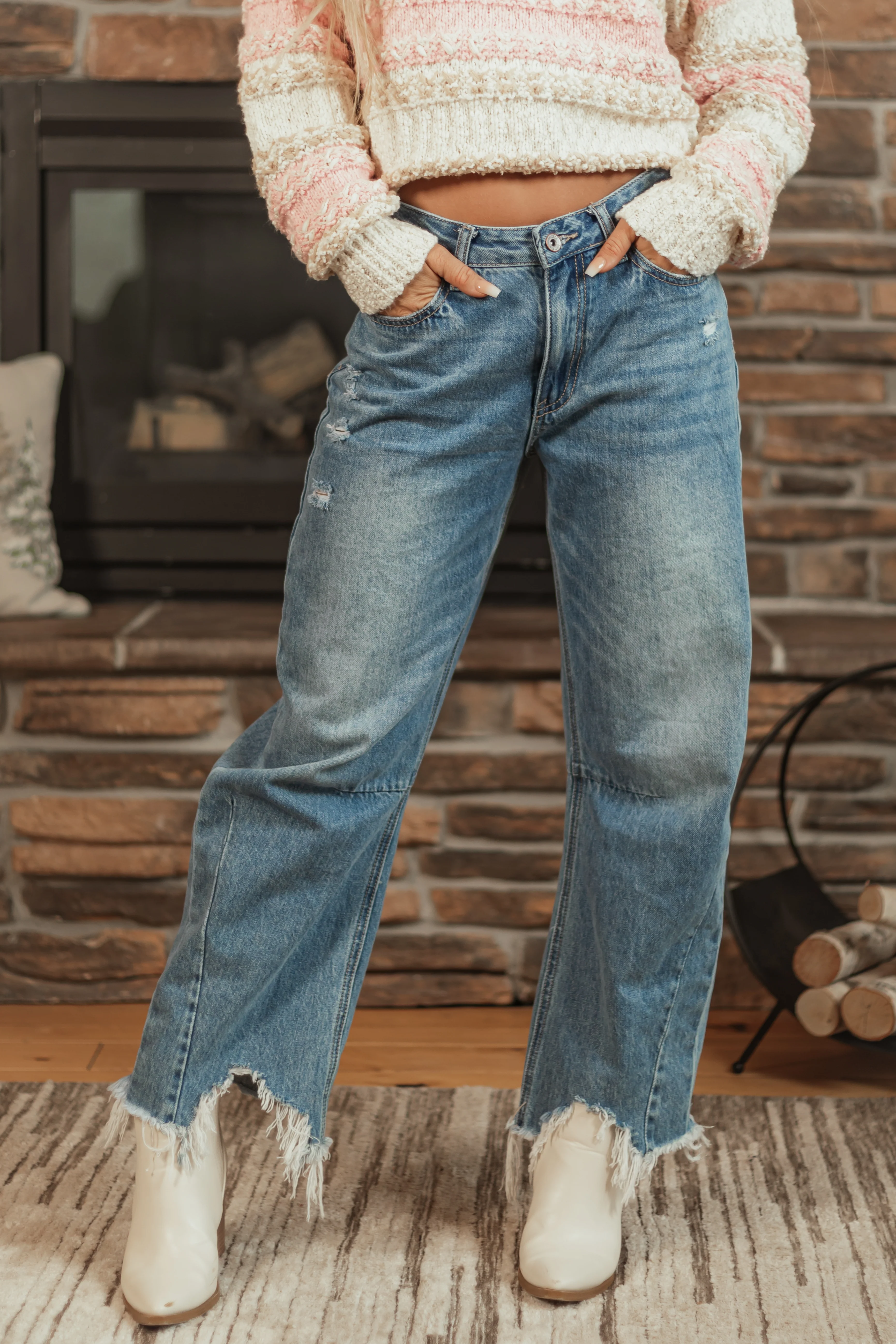 Special A Medium Wash High Rise Barrel Jeans - LD SALE