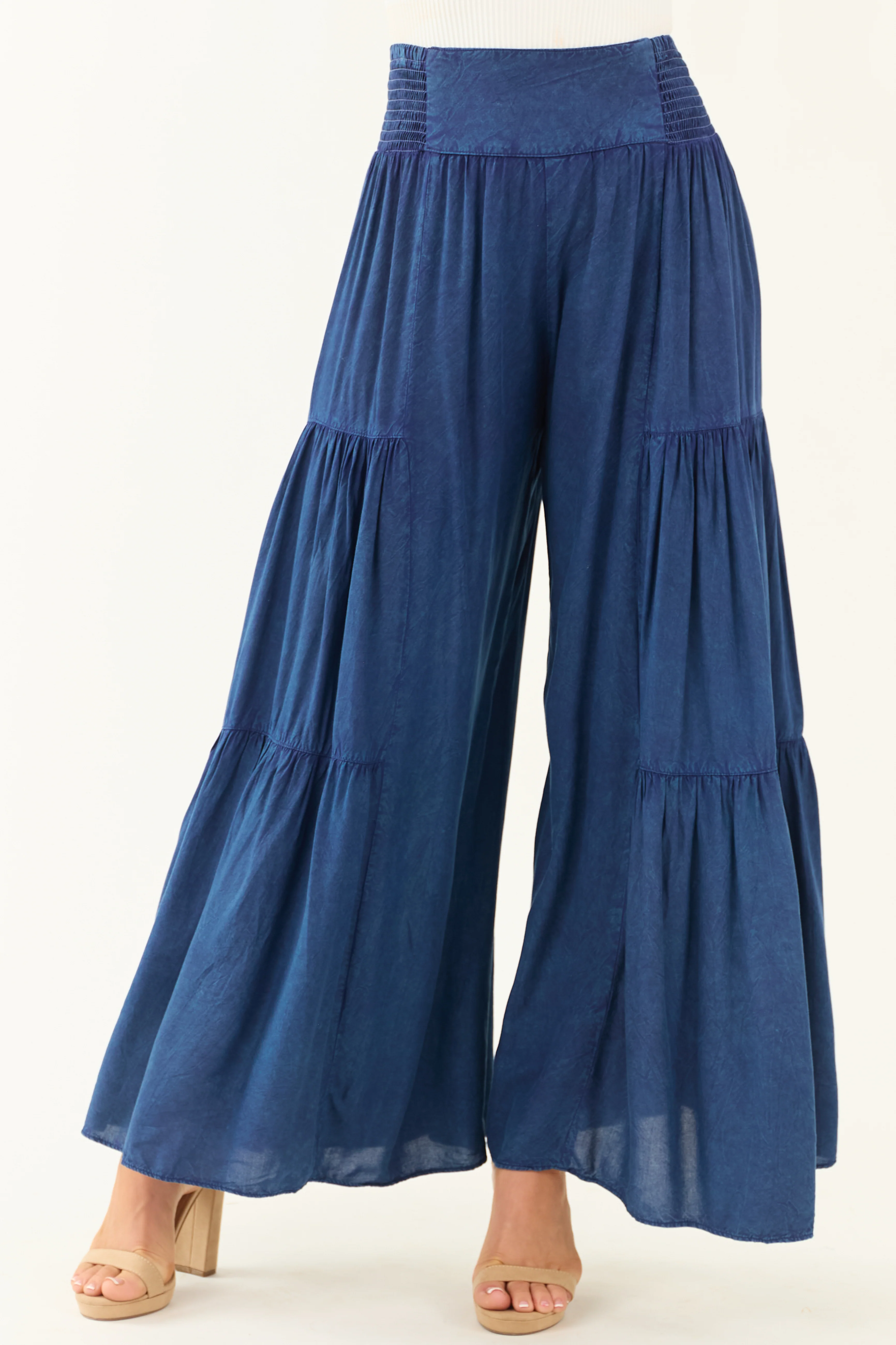 Ocean Mineral Wash Tiered High Waisted Palazzo Pants - LD SALE