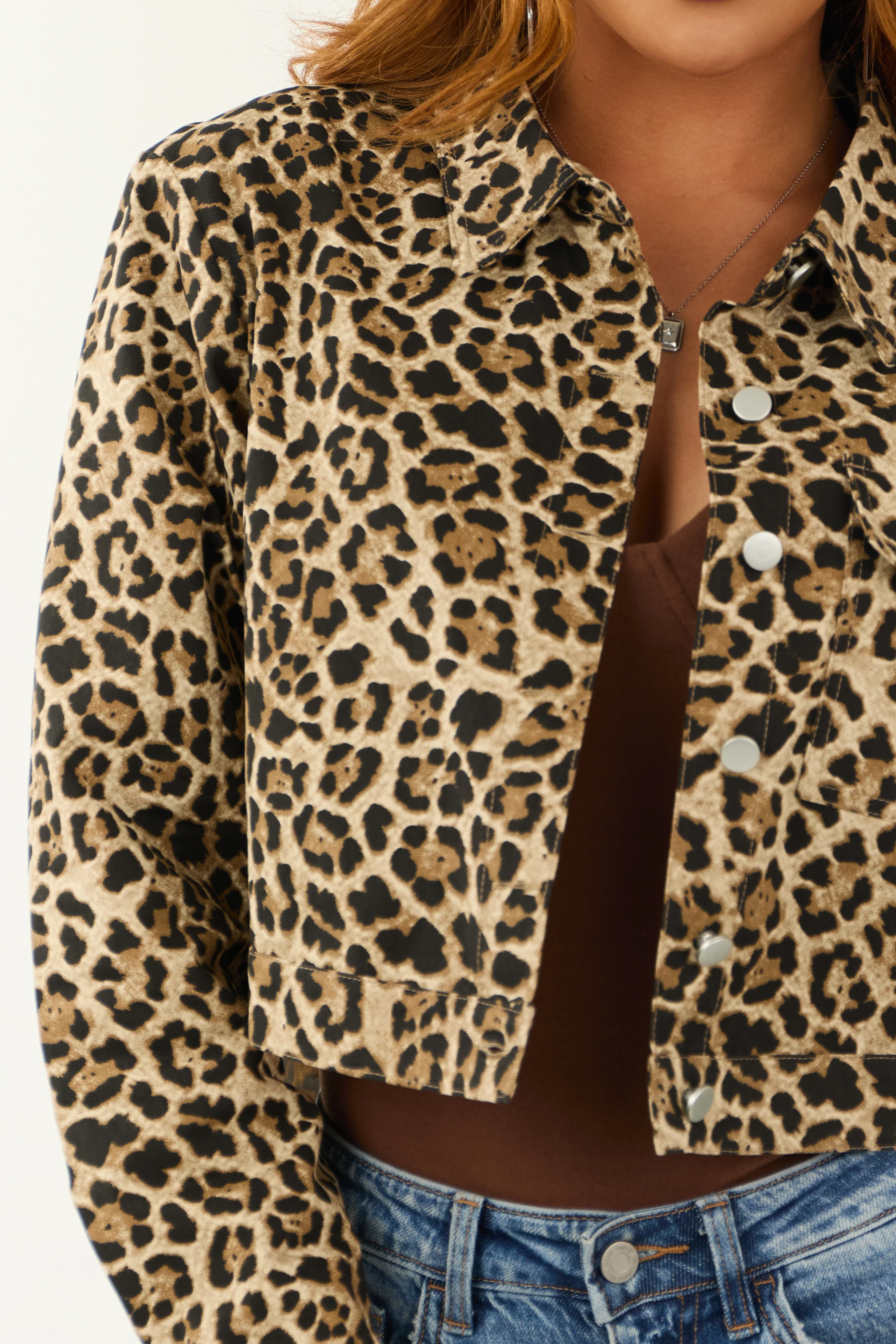 Leopard Print Button Down Denim Jacket - LD SALE