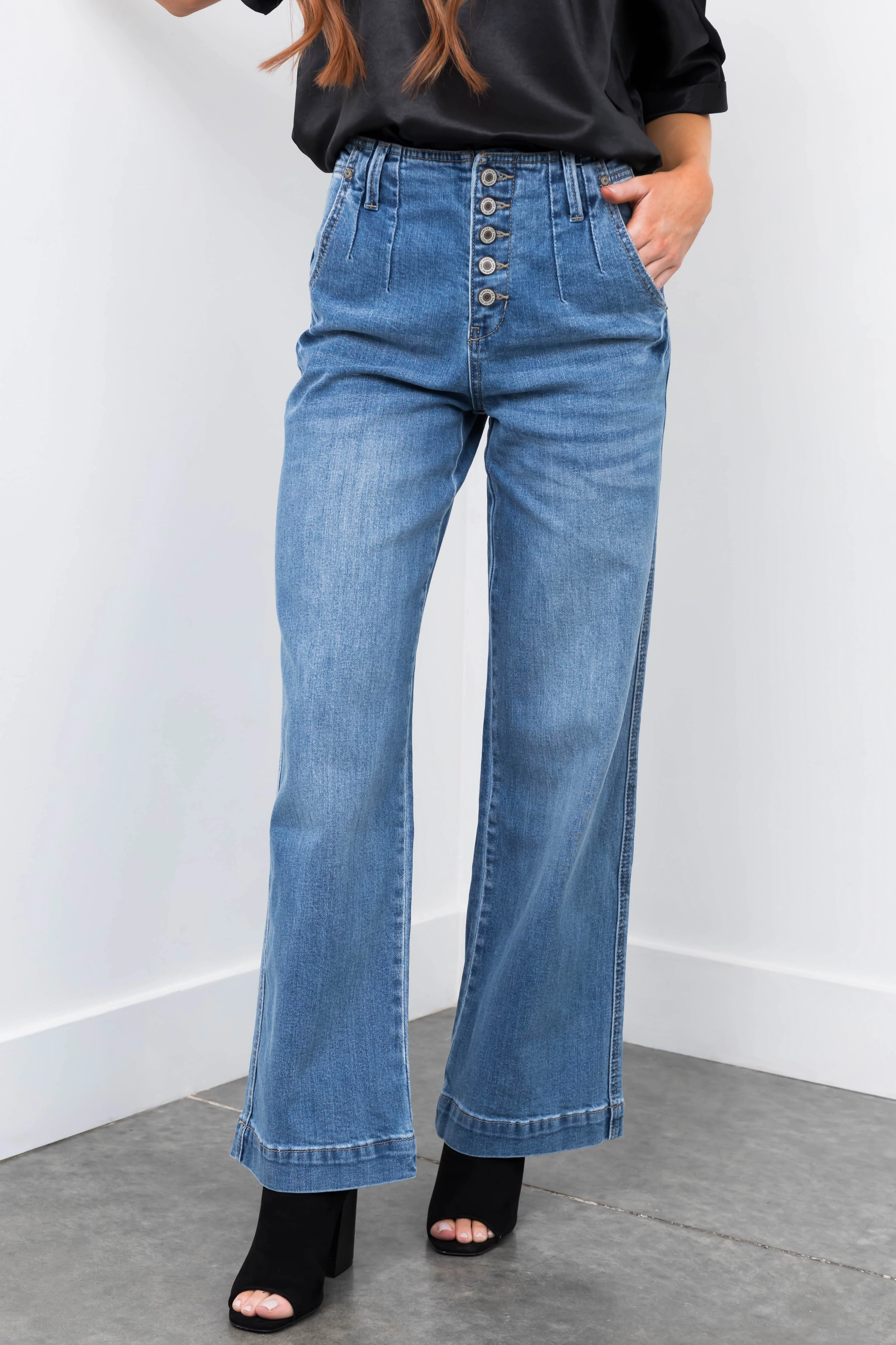 KanCan High Rise Wide Leg Button Up Jeans - LD SALE