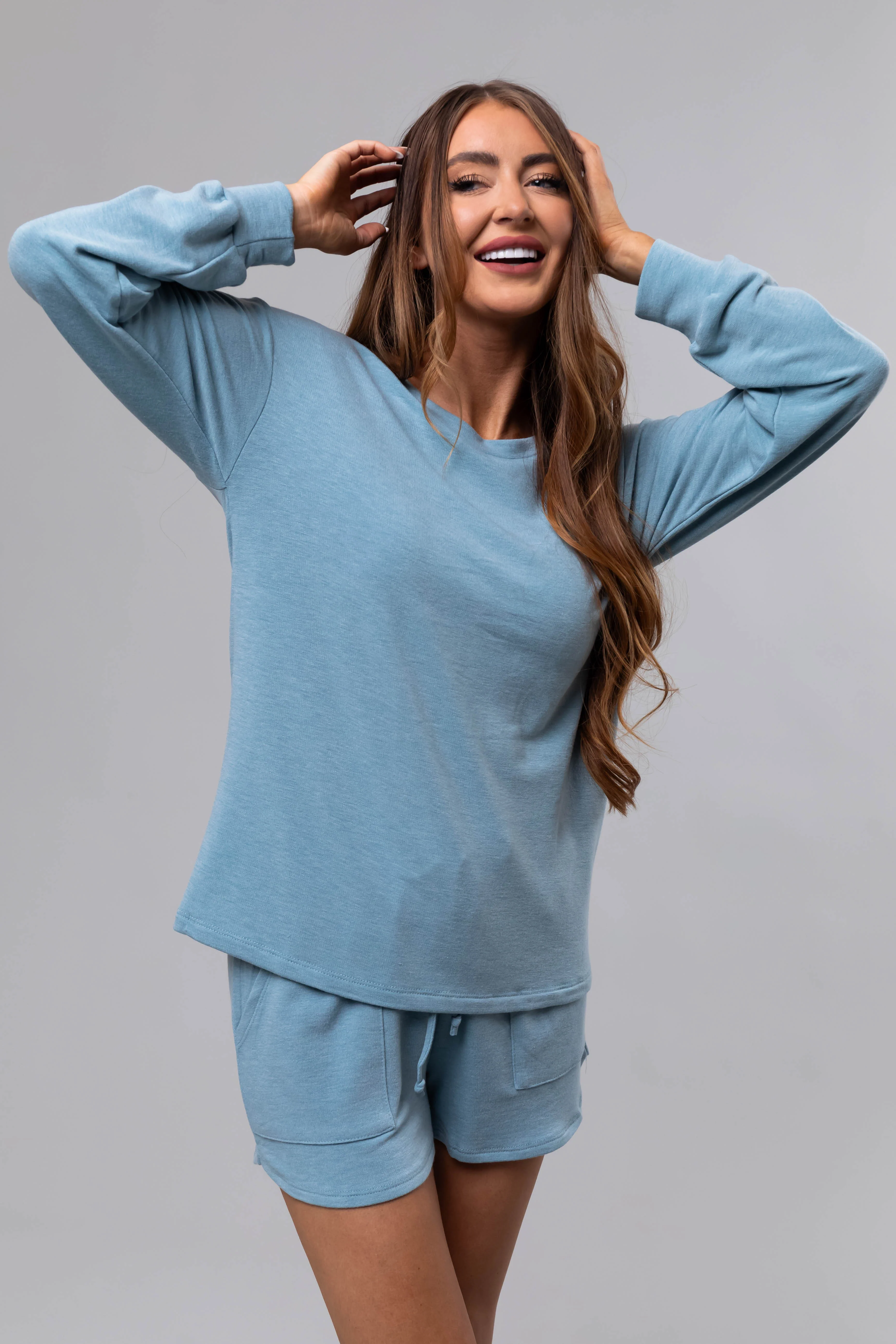 Heathered Blue Long Sleeve Soft Knit Top - LD SALE