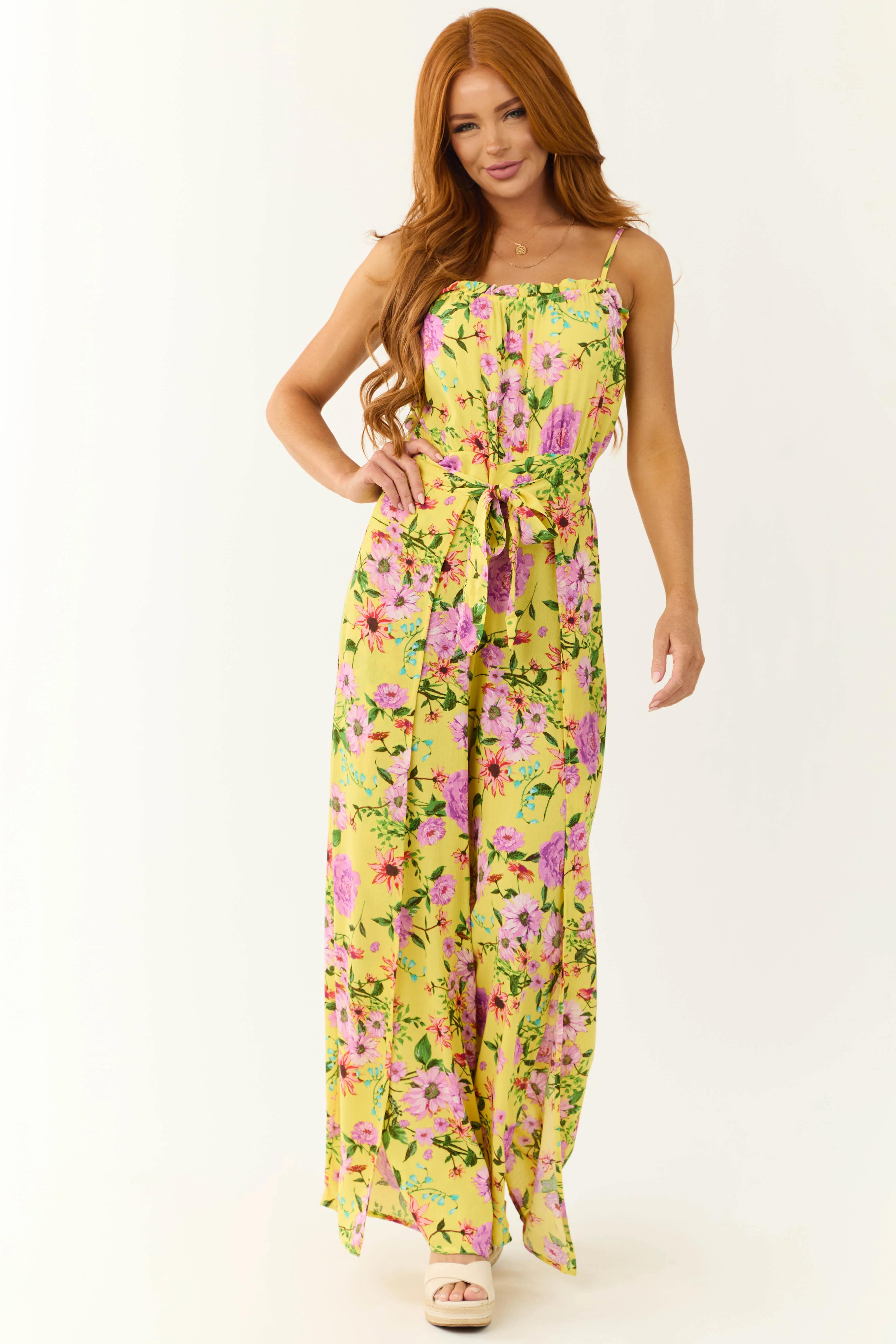 Lemon Floral Print Sleeveless Palazzo Jumpsuit - LD SALE