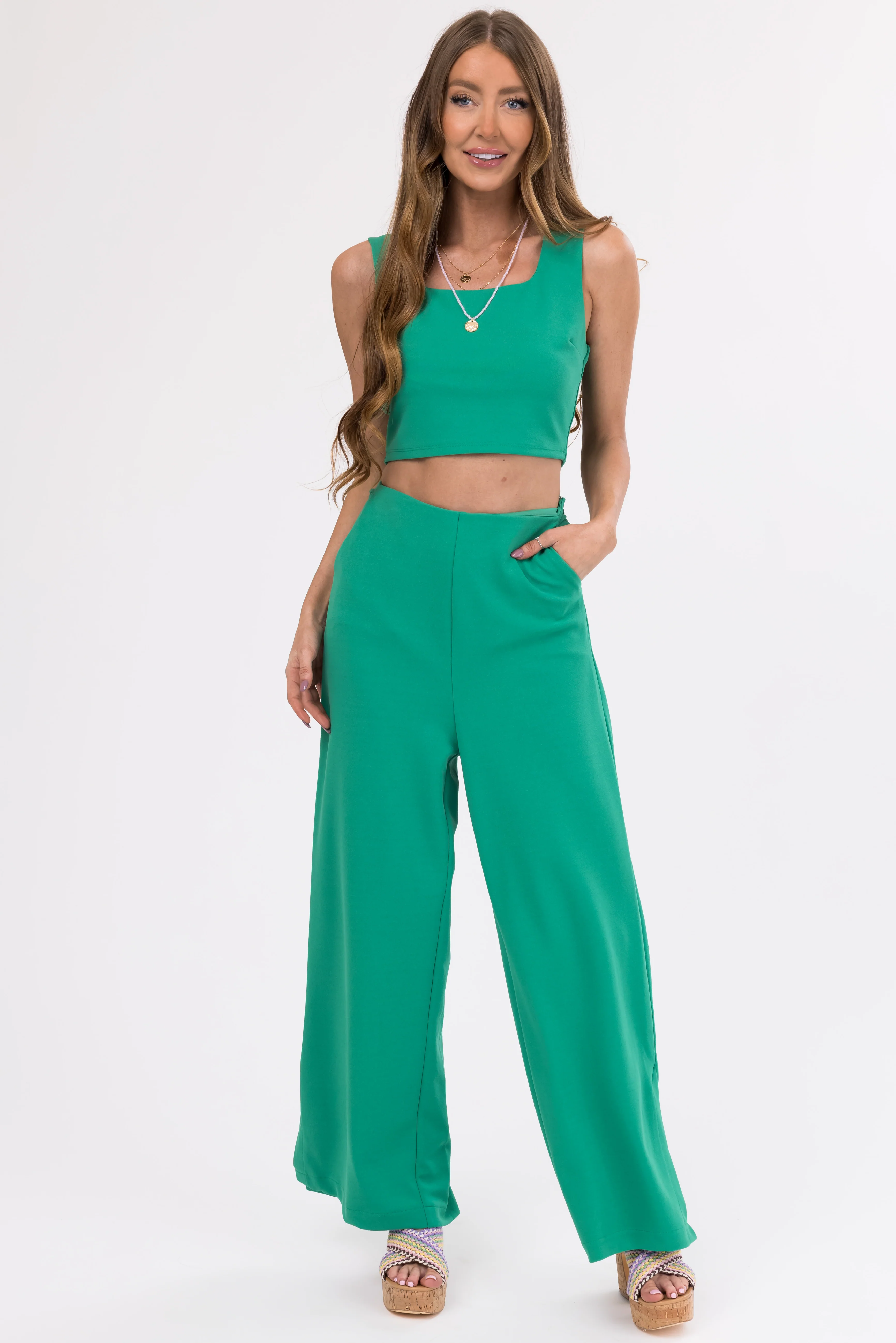She+Sky Jade Wide Leg Side Slit Knit Pants - LD SALE