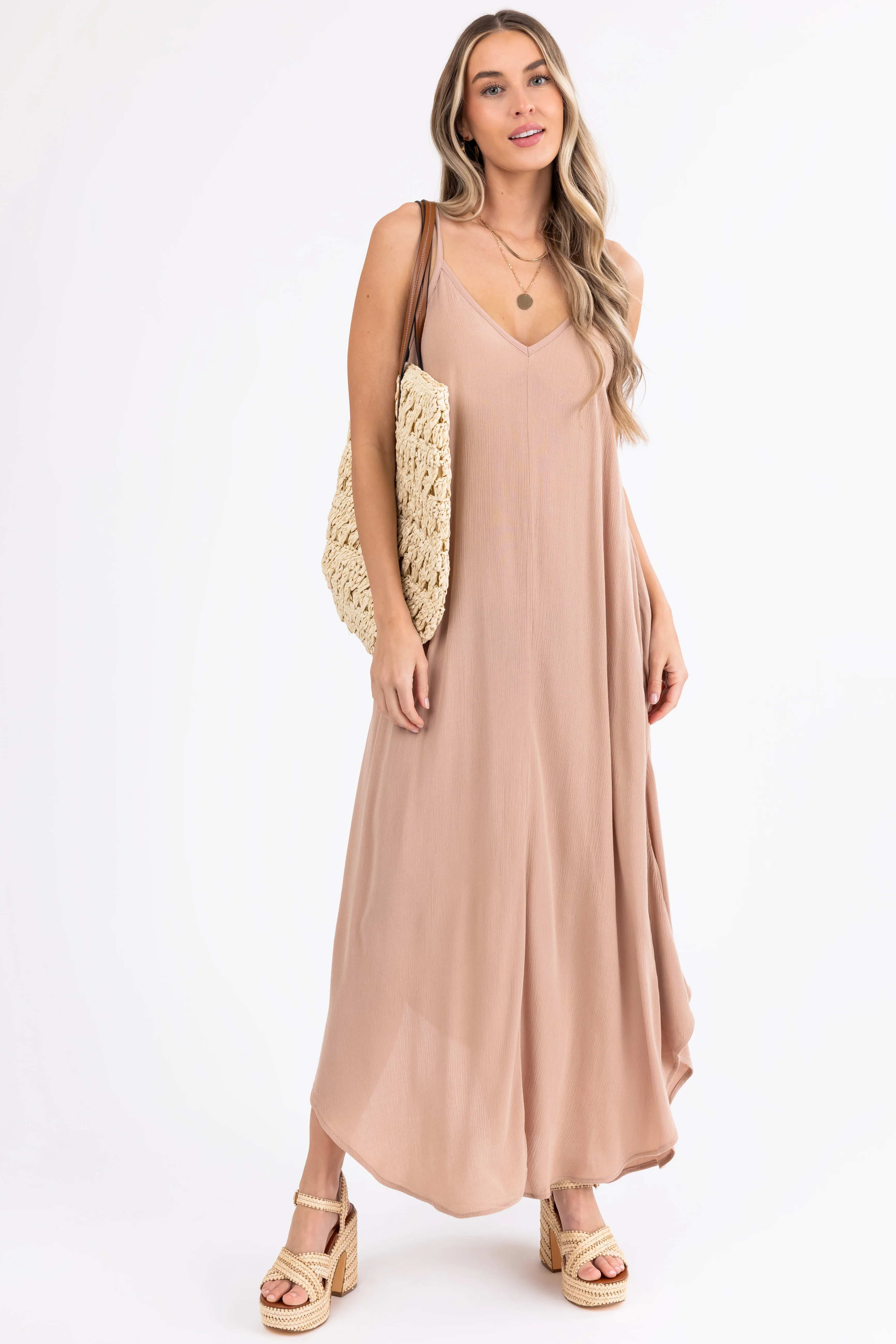 Copper Sleeveless V Neck Textured Maxi Dress - LD SALE