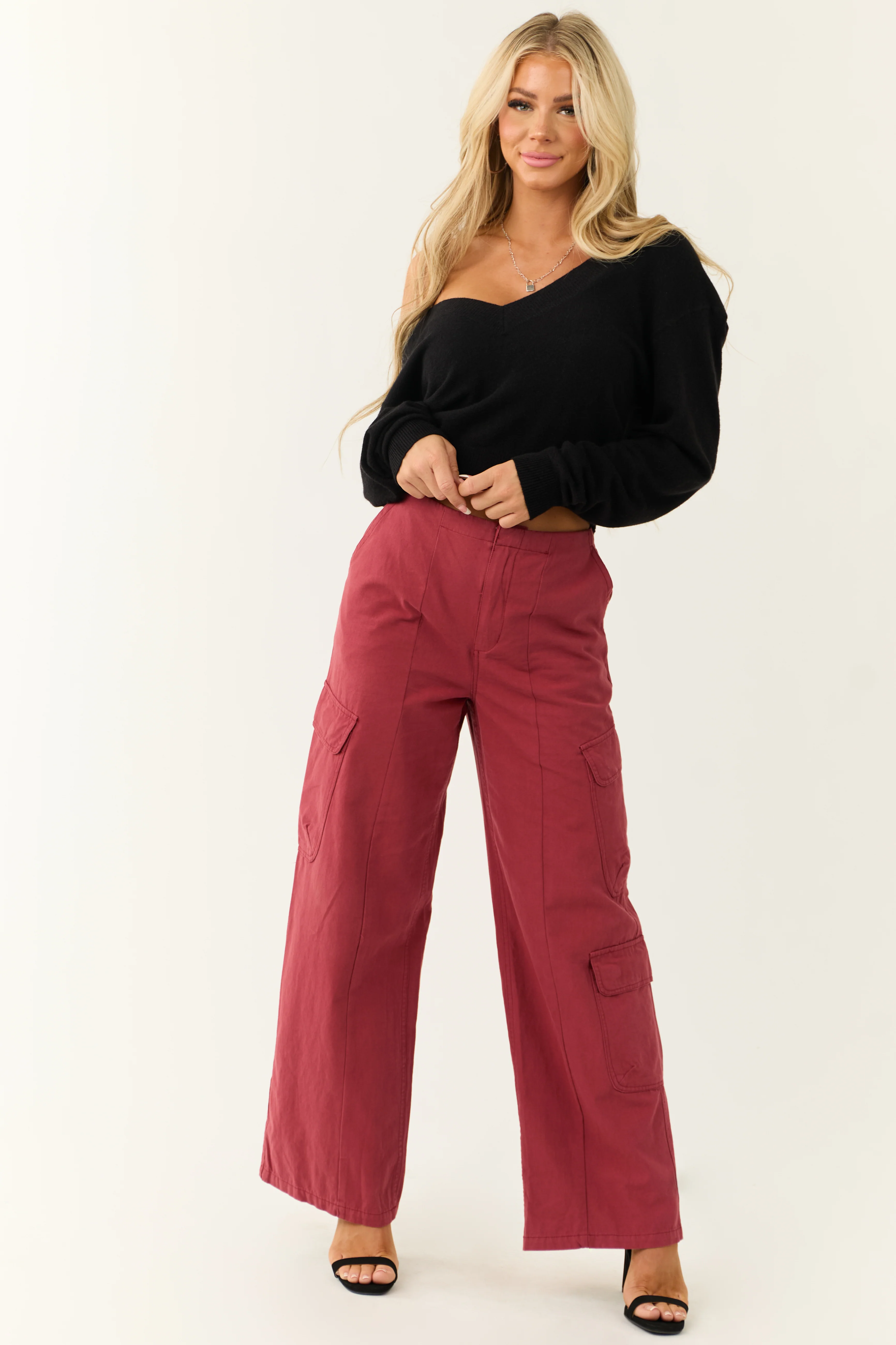 Brick Mid Rise Wide Leg Cargo Pants - LD SALE
