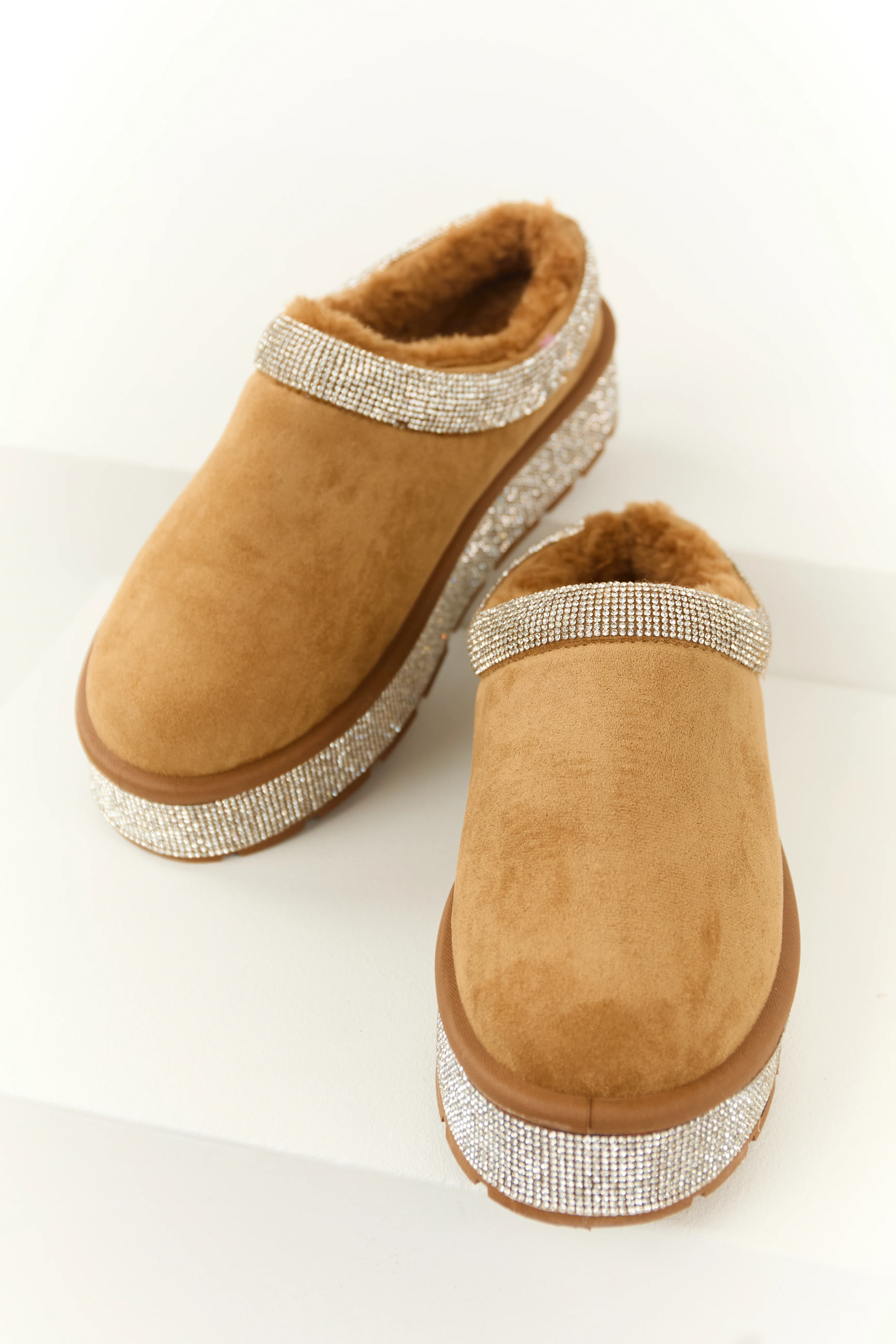 Brown Sugar Rhinestone Platform Slip On Booties - LD SALE