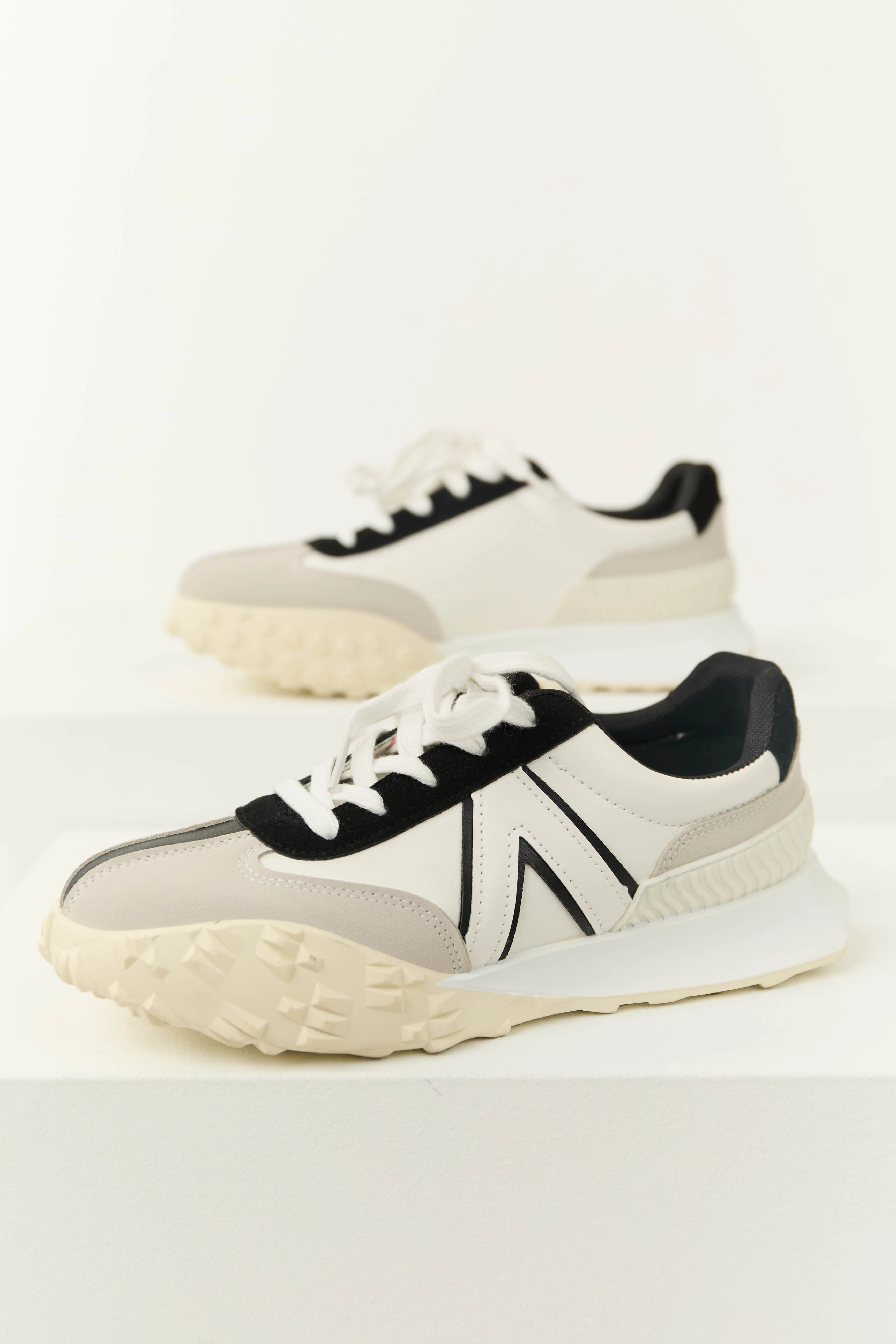 Off White and Black Lace Up Fashion Sneakers - LD SALE