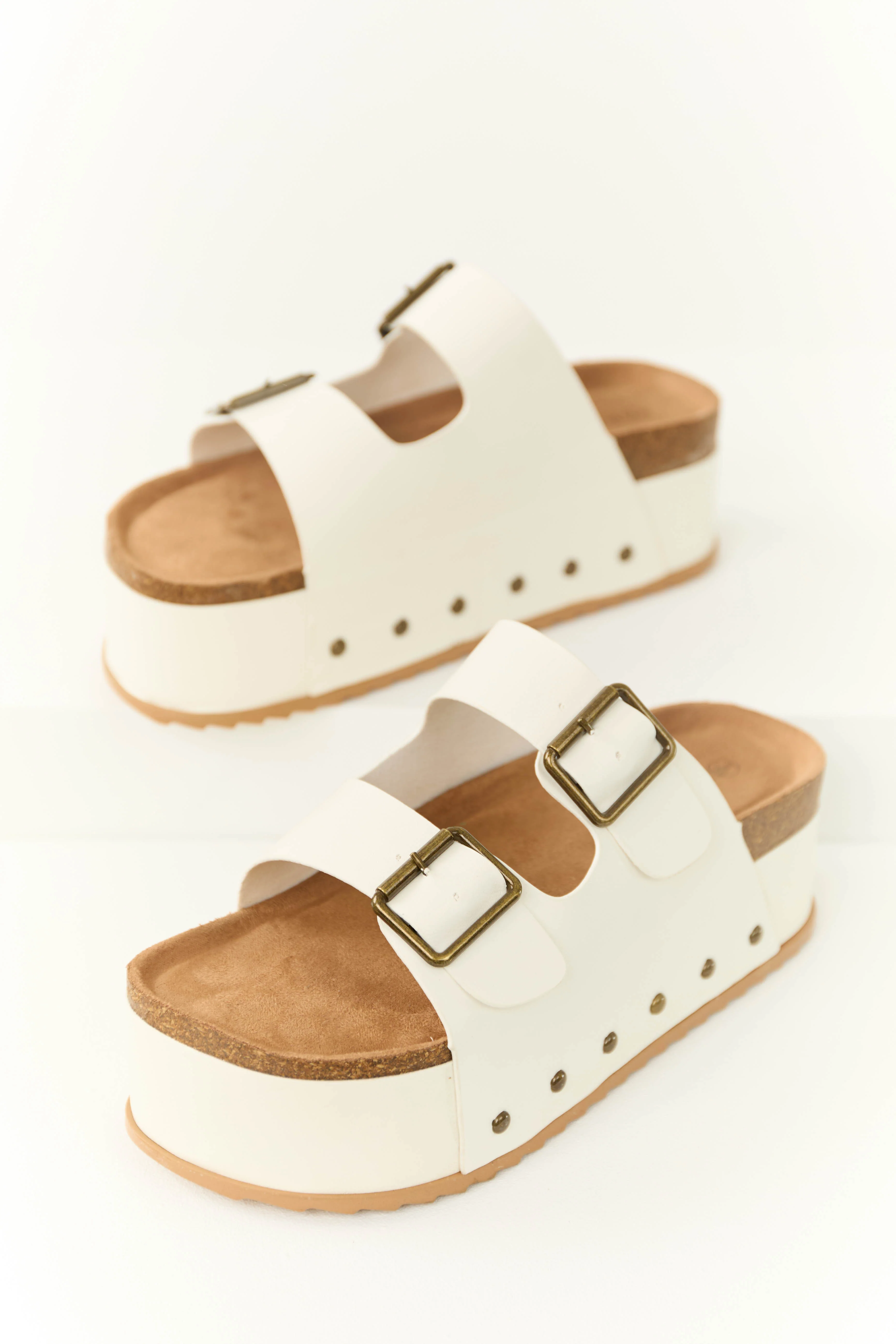 Ivory Platform Double Strap Buckle Sandals - LD SALE