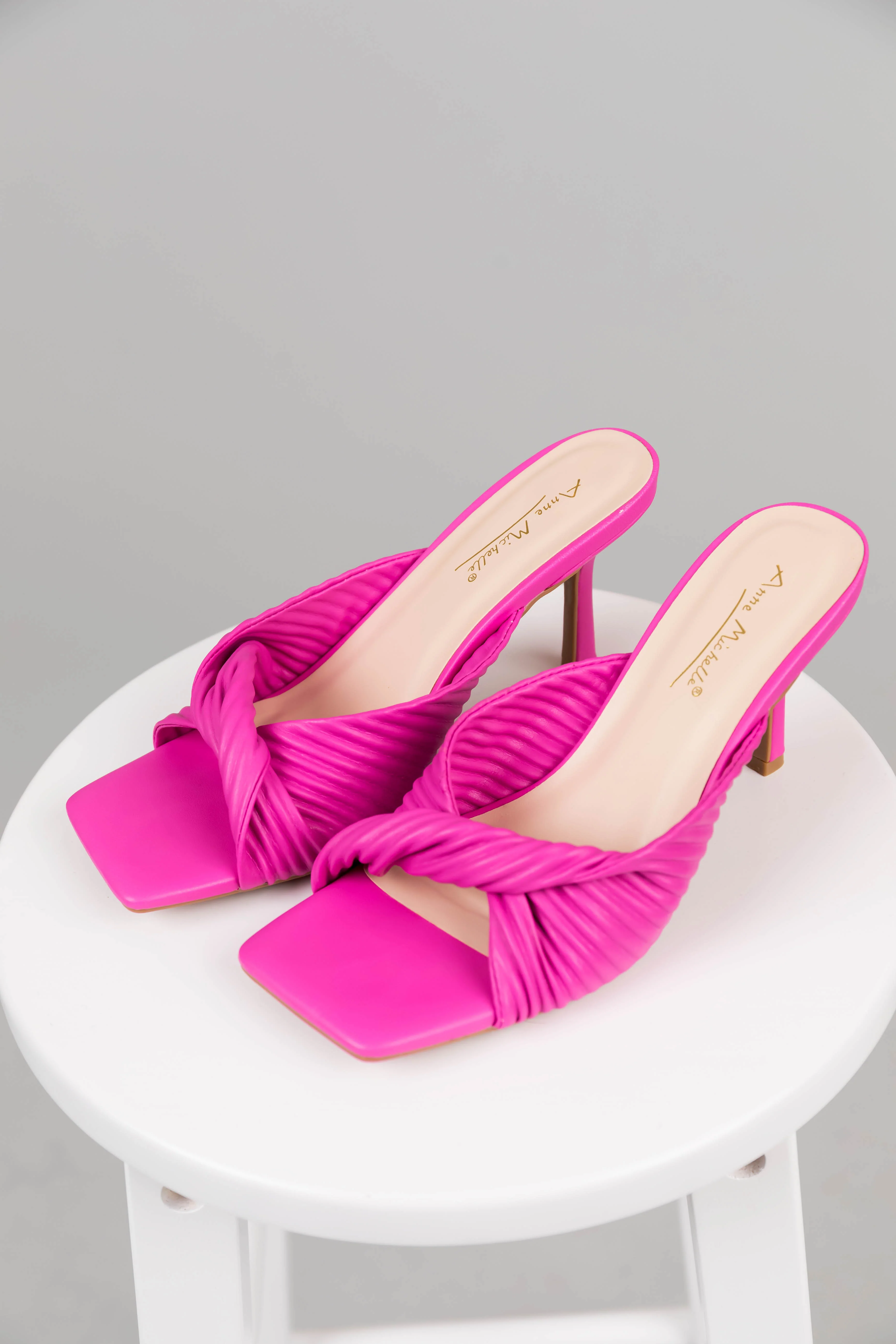 Magenta Faux Leather Twisted Square Toe Heels - LD SALE