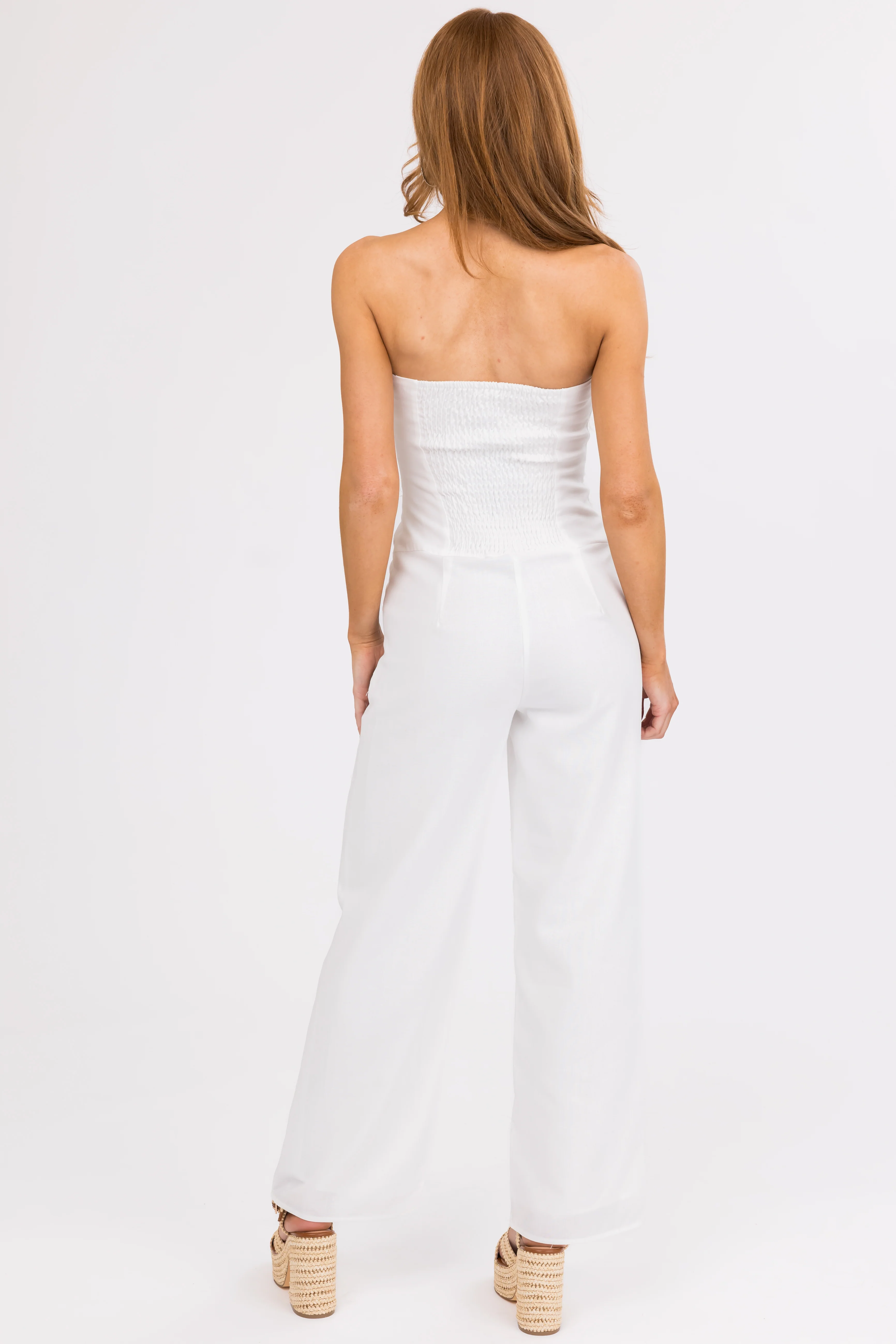 White Linen Strapless Low Waist Jumpsuit - LD SALE