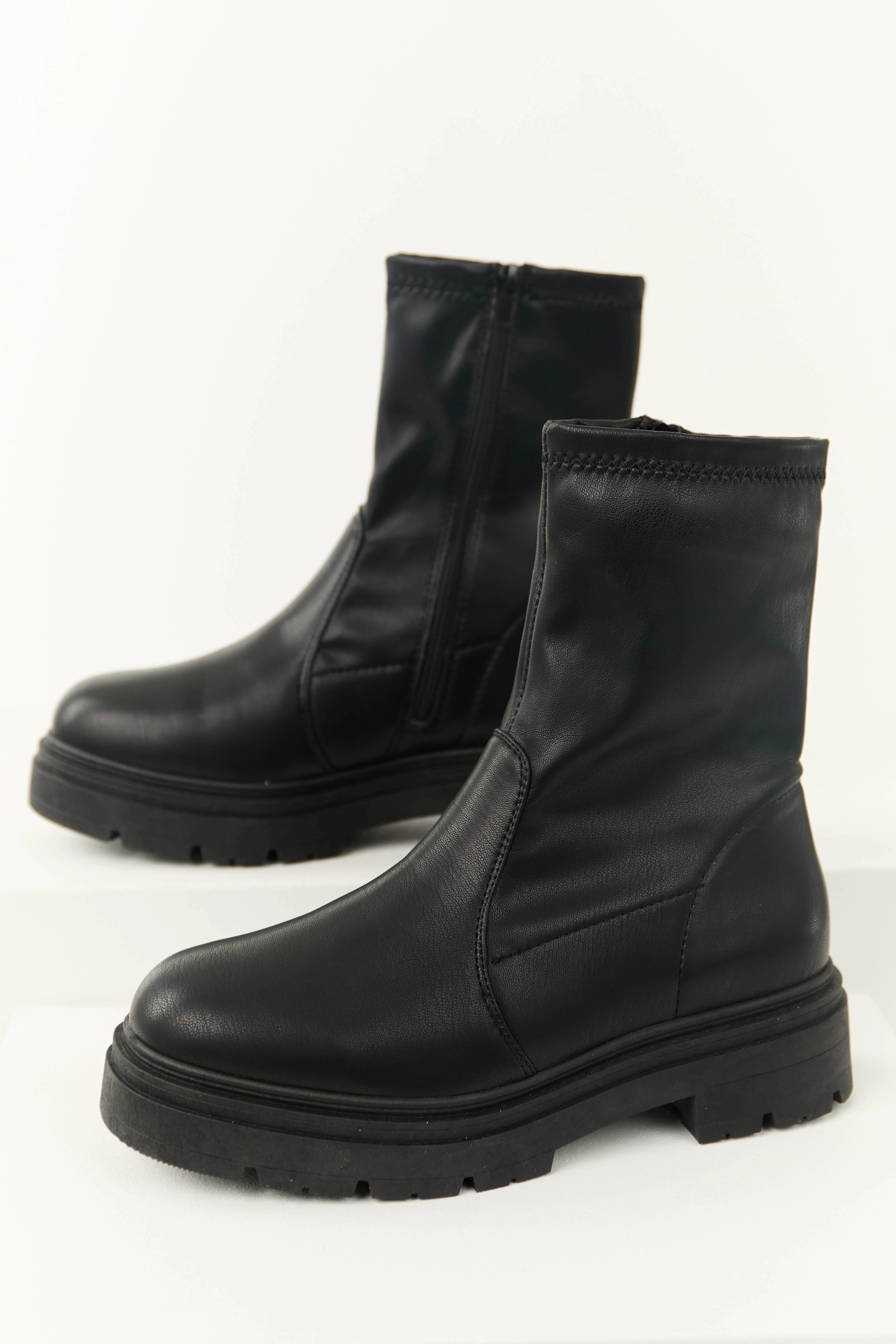 Black Faux Leather Chunky Bootie - LD SALE