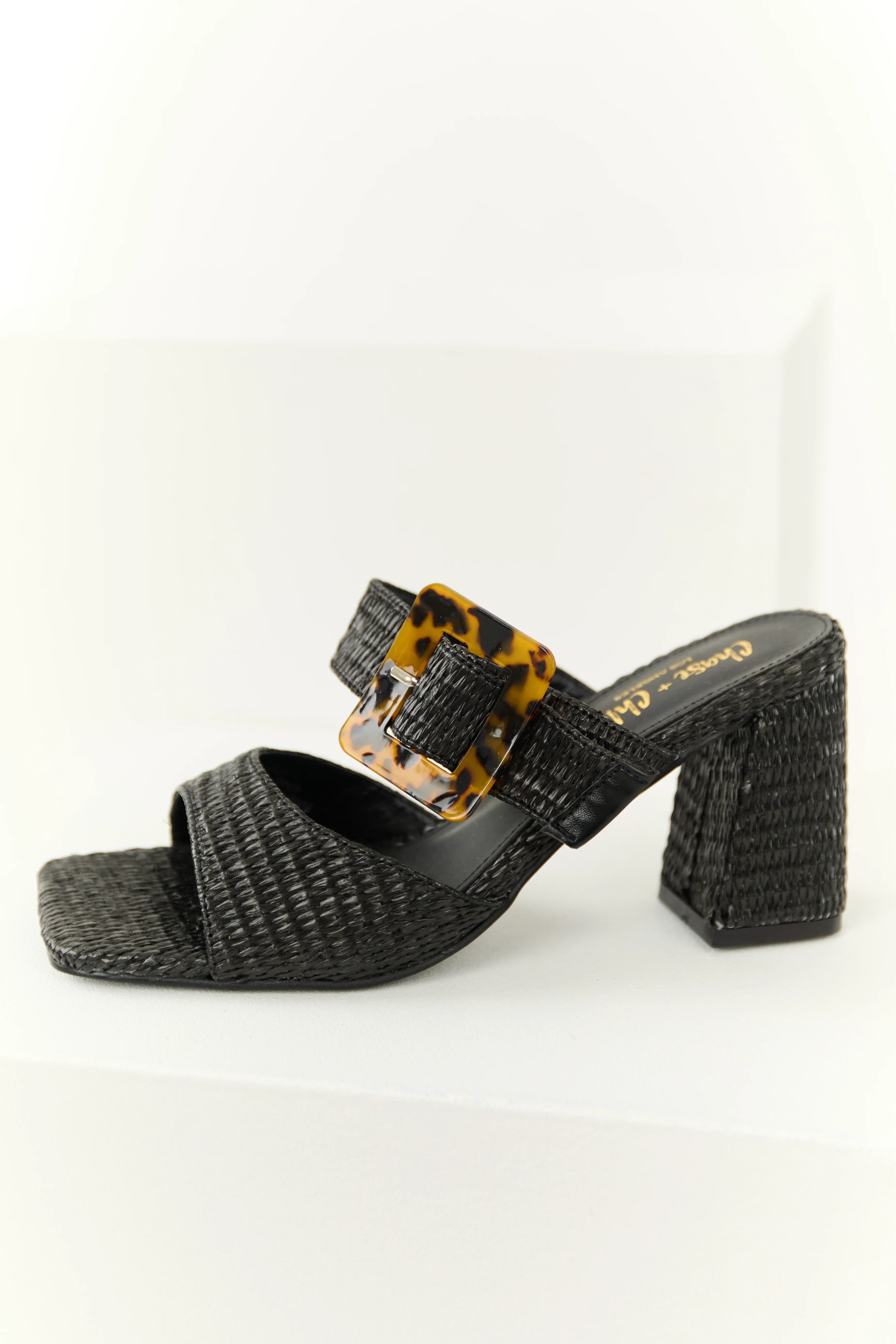 Black Woven Accent Buckle Strap Heels - LD SALE