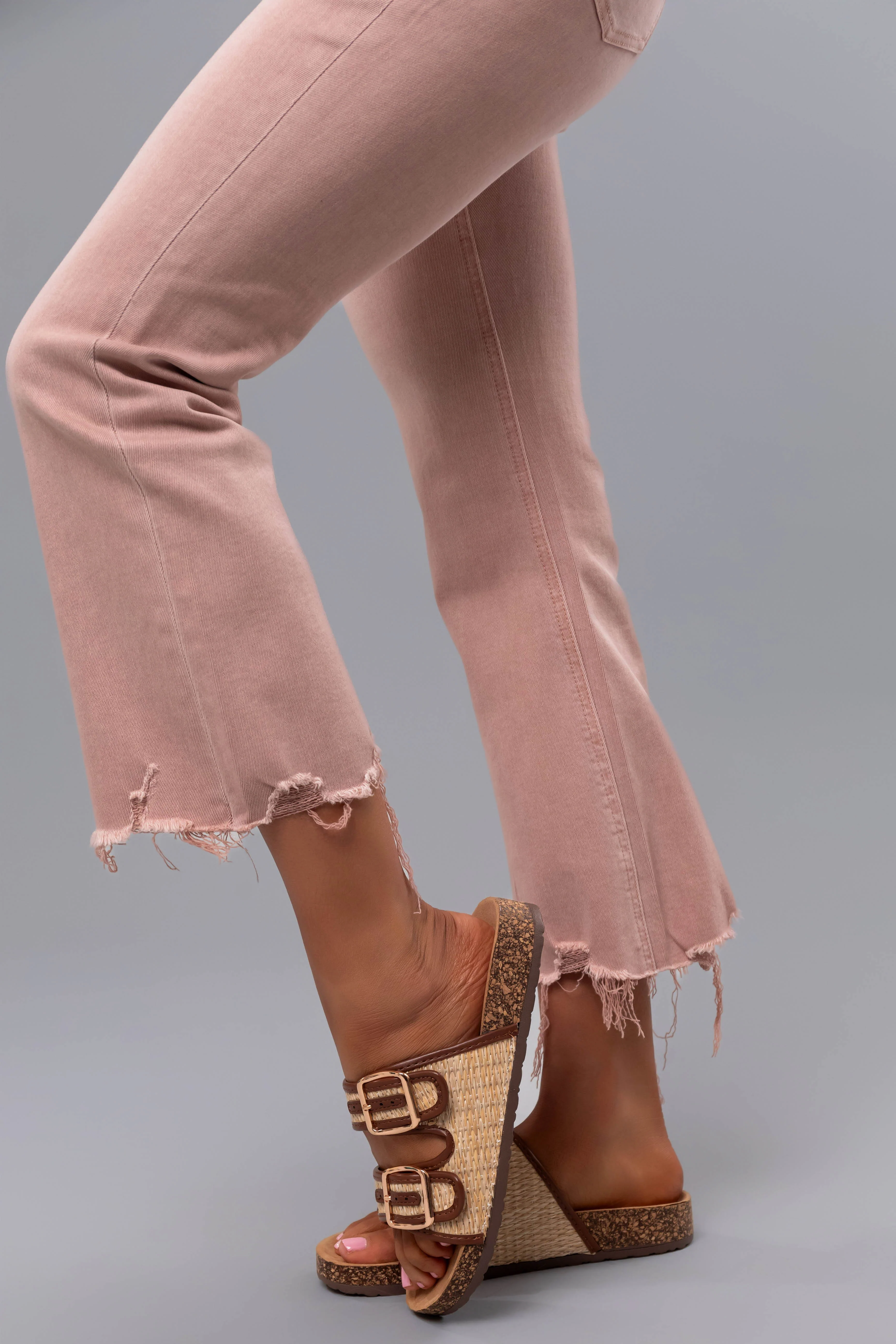 Sand Raffia Woven Cork Slide Sandals - LD SALE