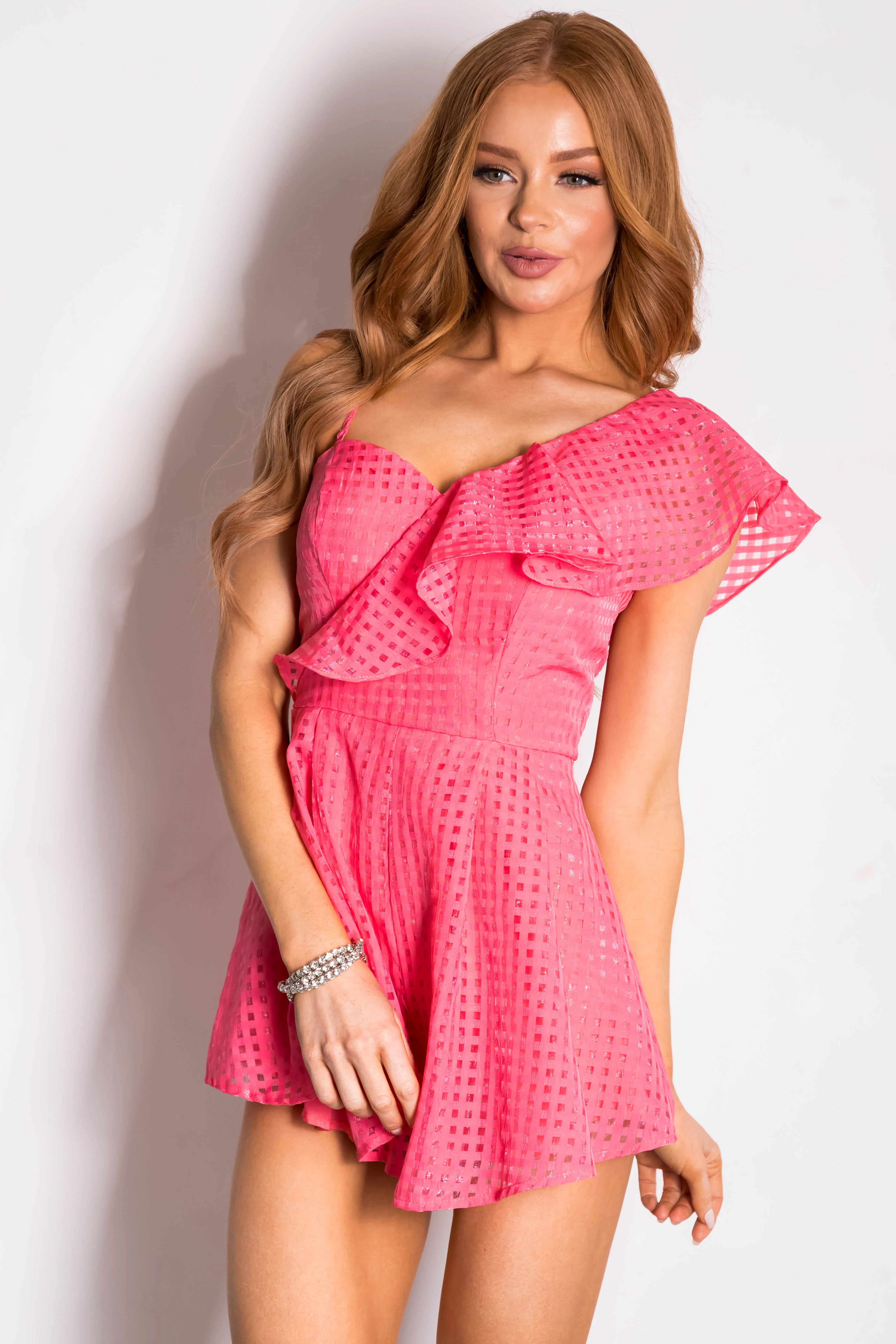 Watermelon Gingham Mesh Ruffle Romper - LD SALE