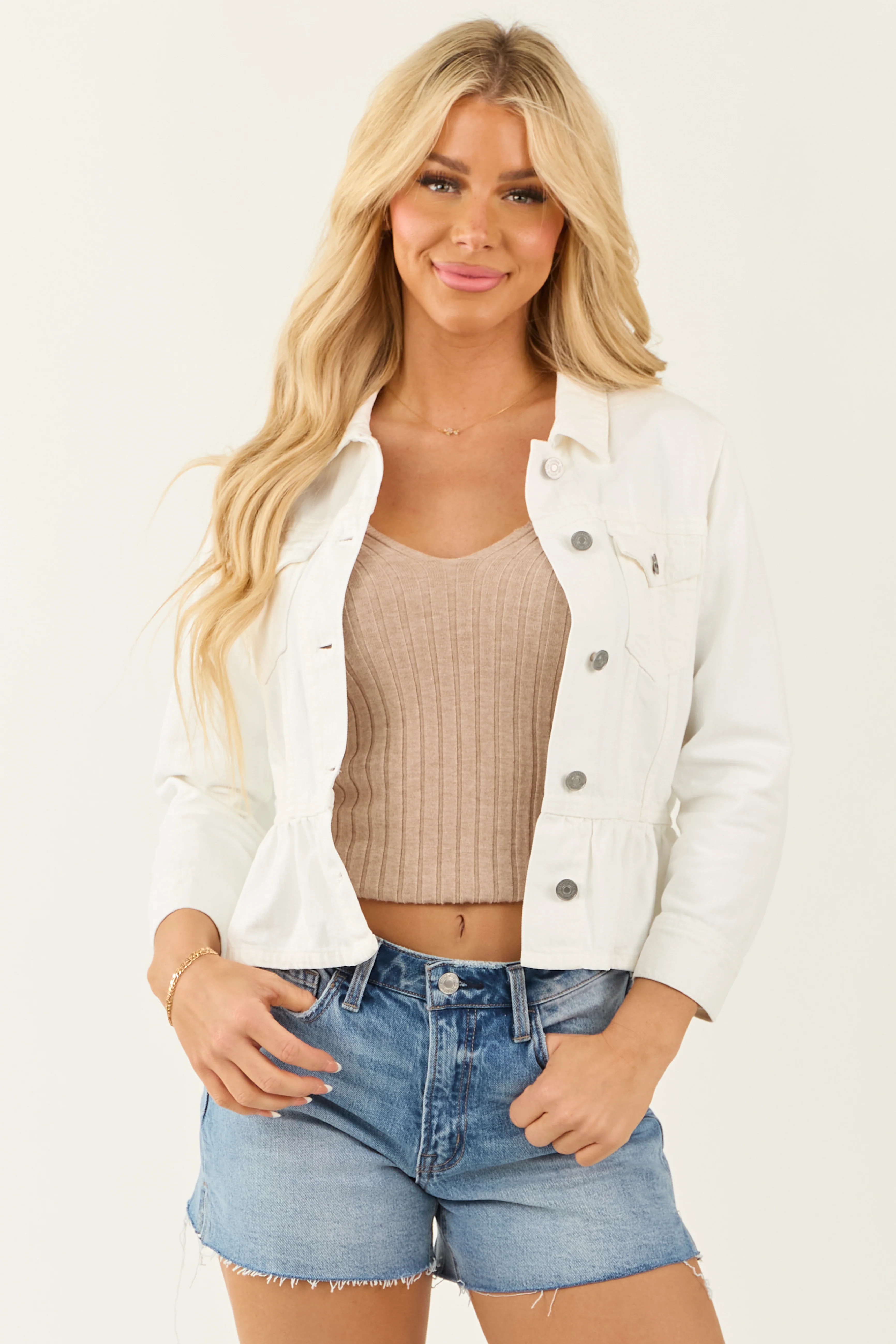 KanCan White Denim Peplum Jacket - LD SALE