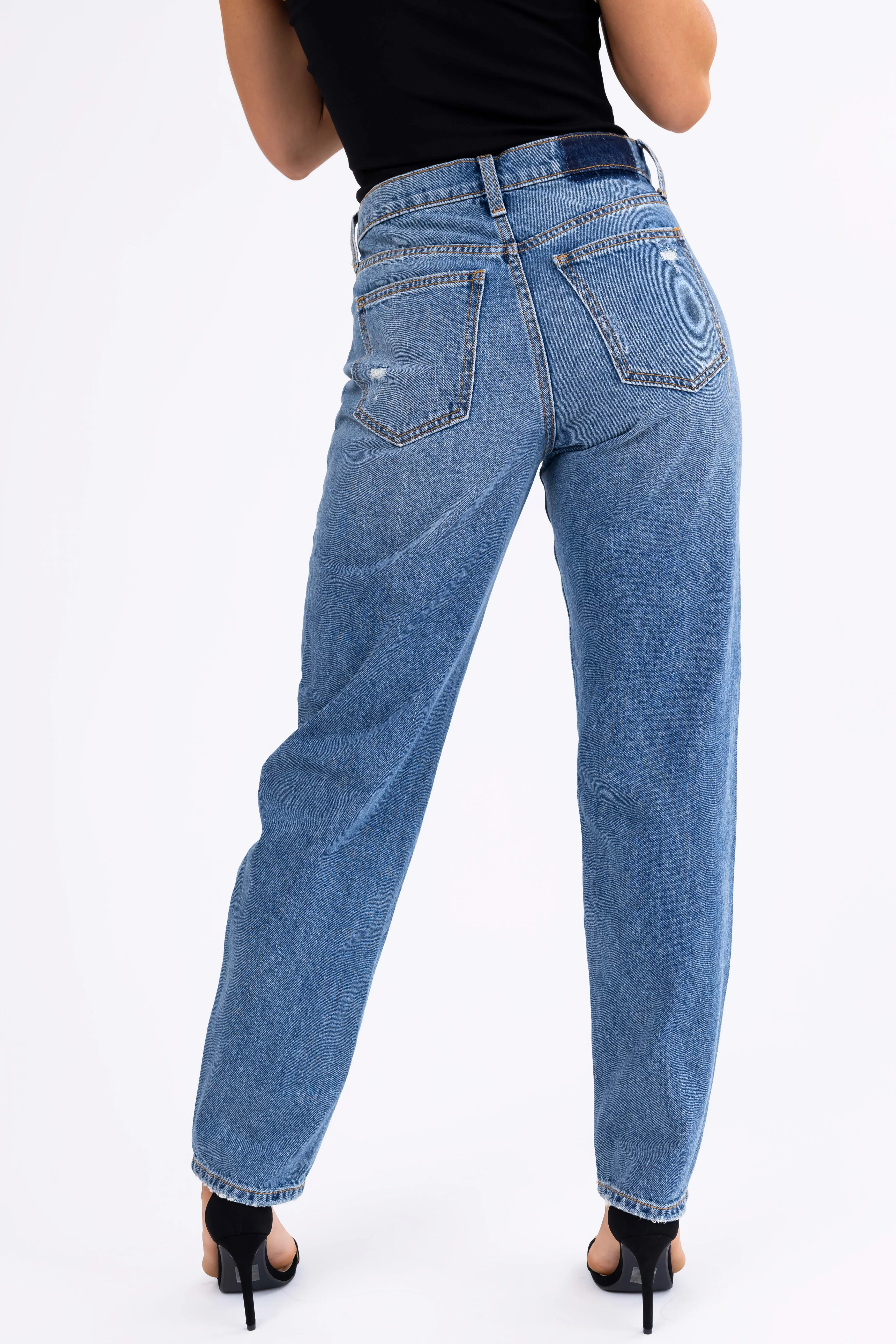 Sneak Peek Medium Wash Wide Leg Boyfriend Jeans - LD SALE