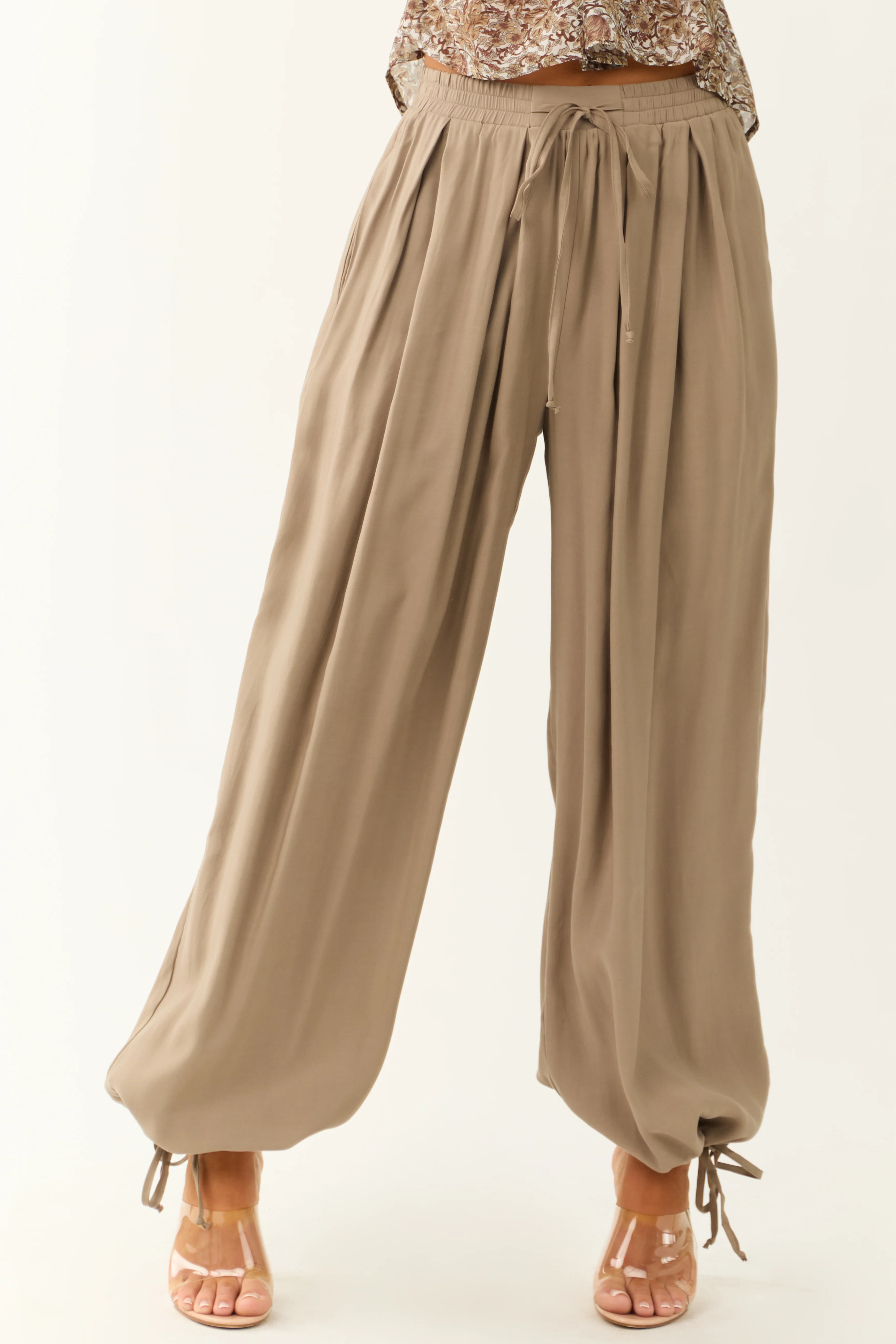 Taupe Drawstring Cuff Balloon Pants - LD SALE