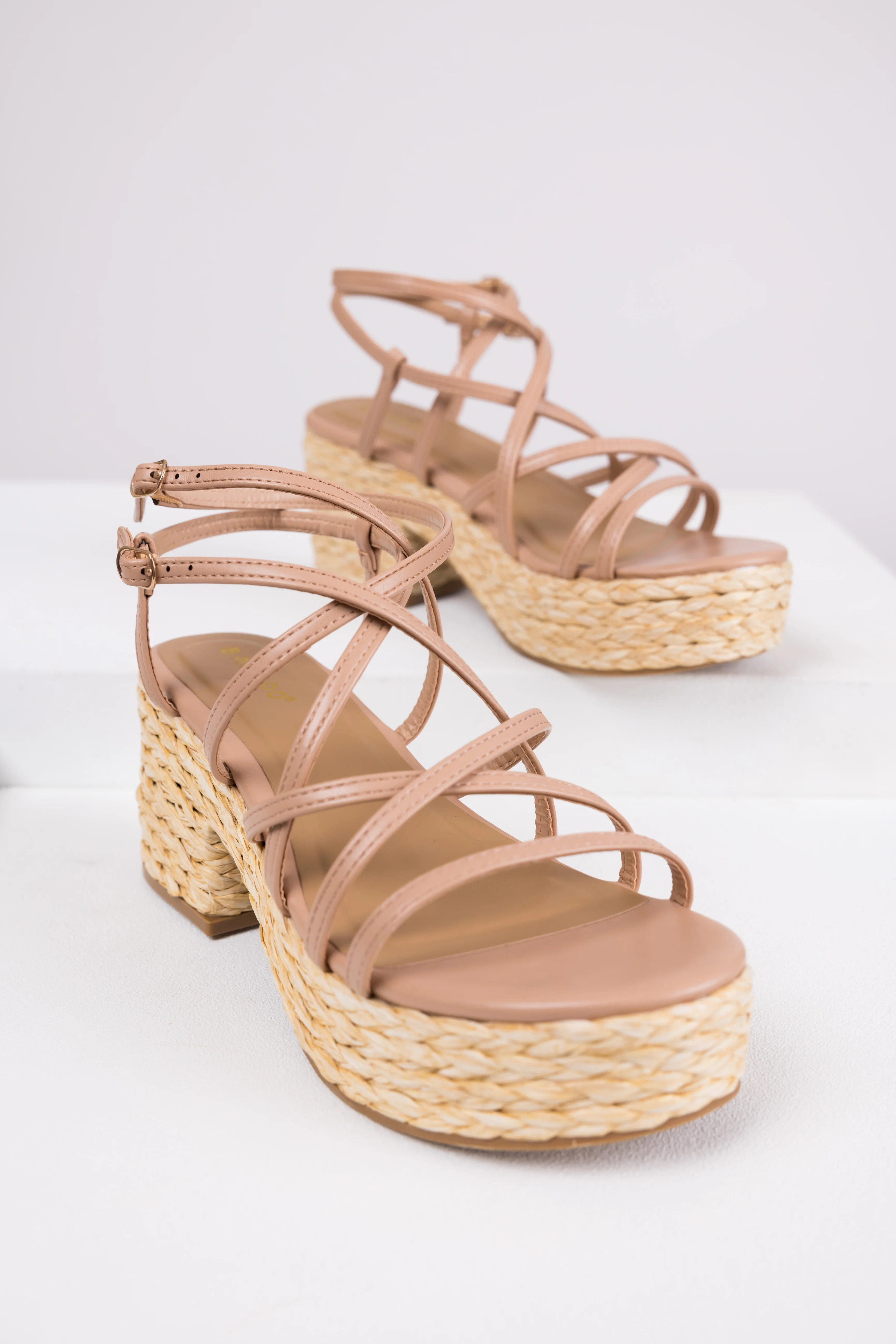 Nude Strappy Woven Detail Platform Heels - LD SALE