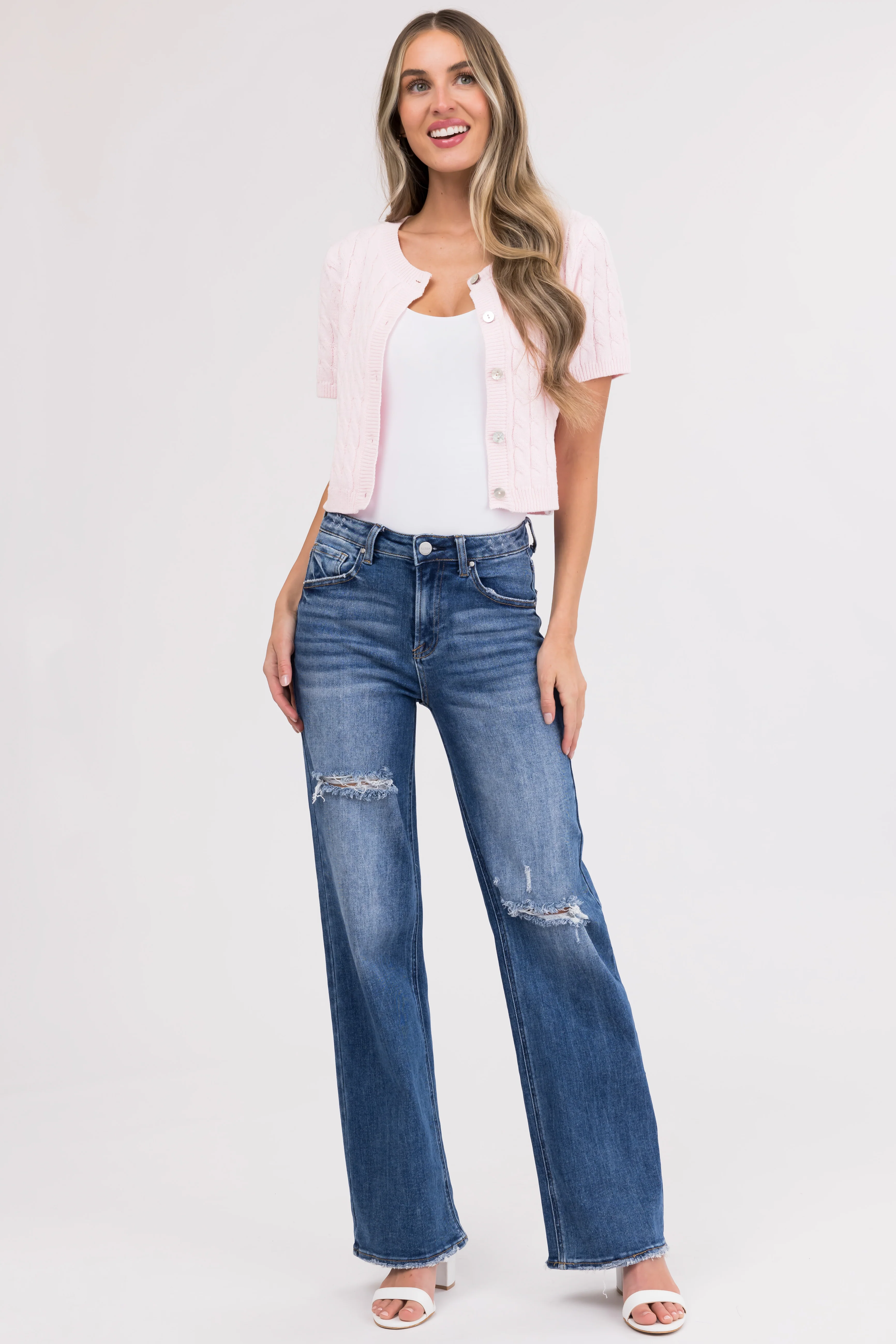 Risen Dark Wash Straight Leg Distressed Jeans - LD SALE