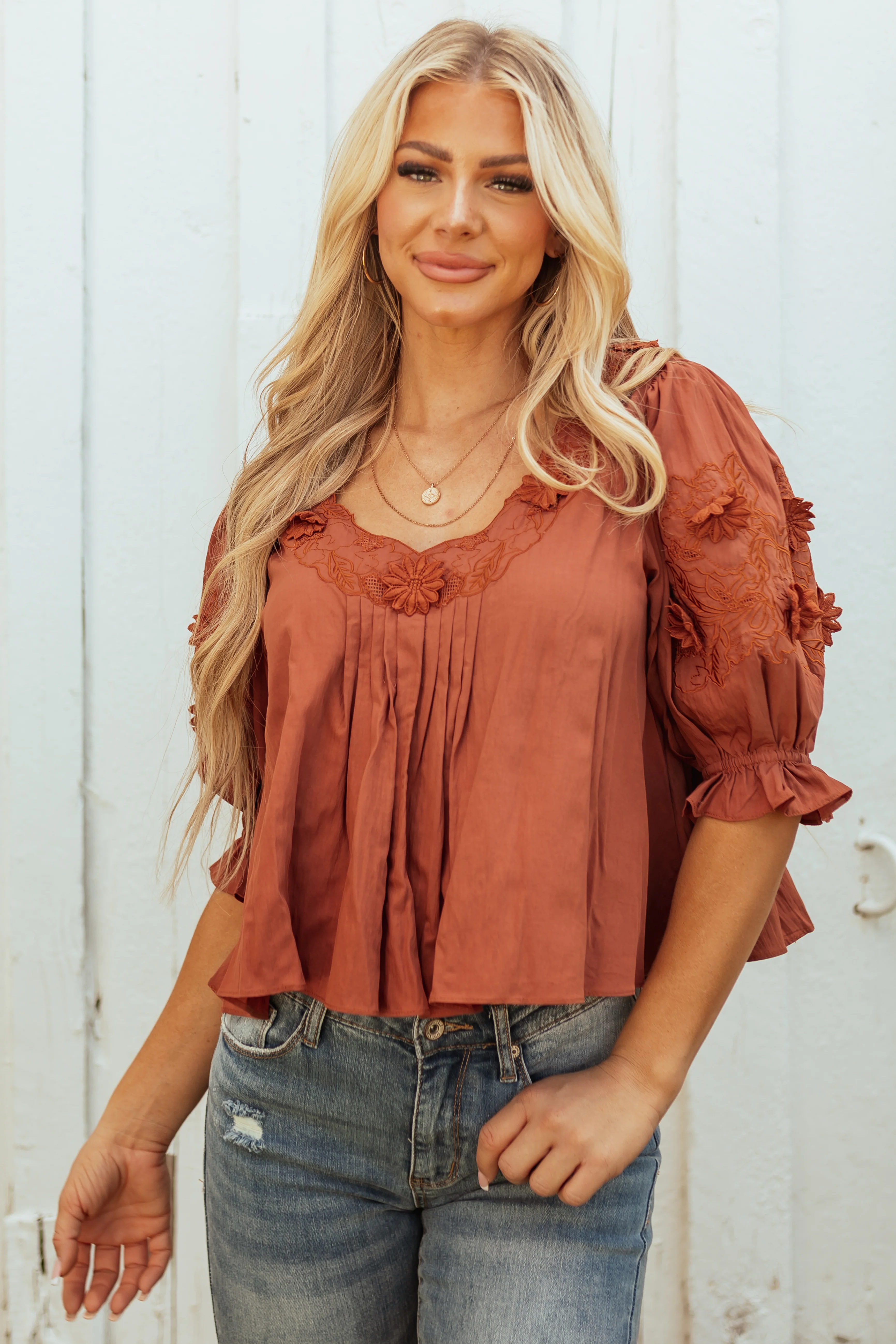 Spice Floral Embellished Half Sleeve Blouse - LD SALE