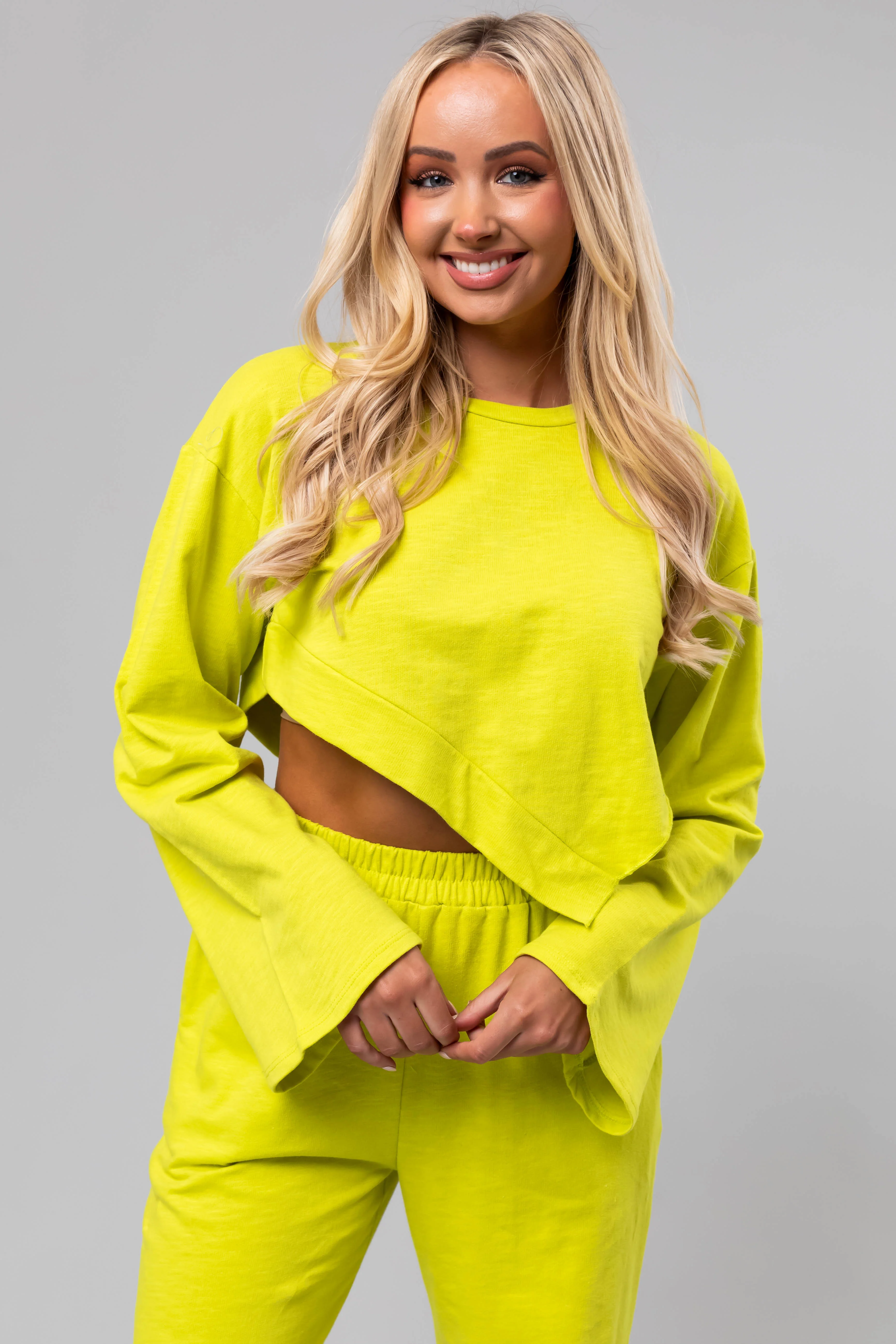 Lime Long Sleeve Top and Wide Leg Pants Set - LD SALE