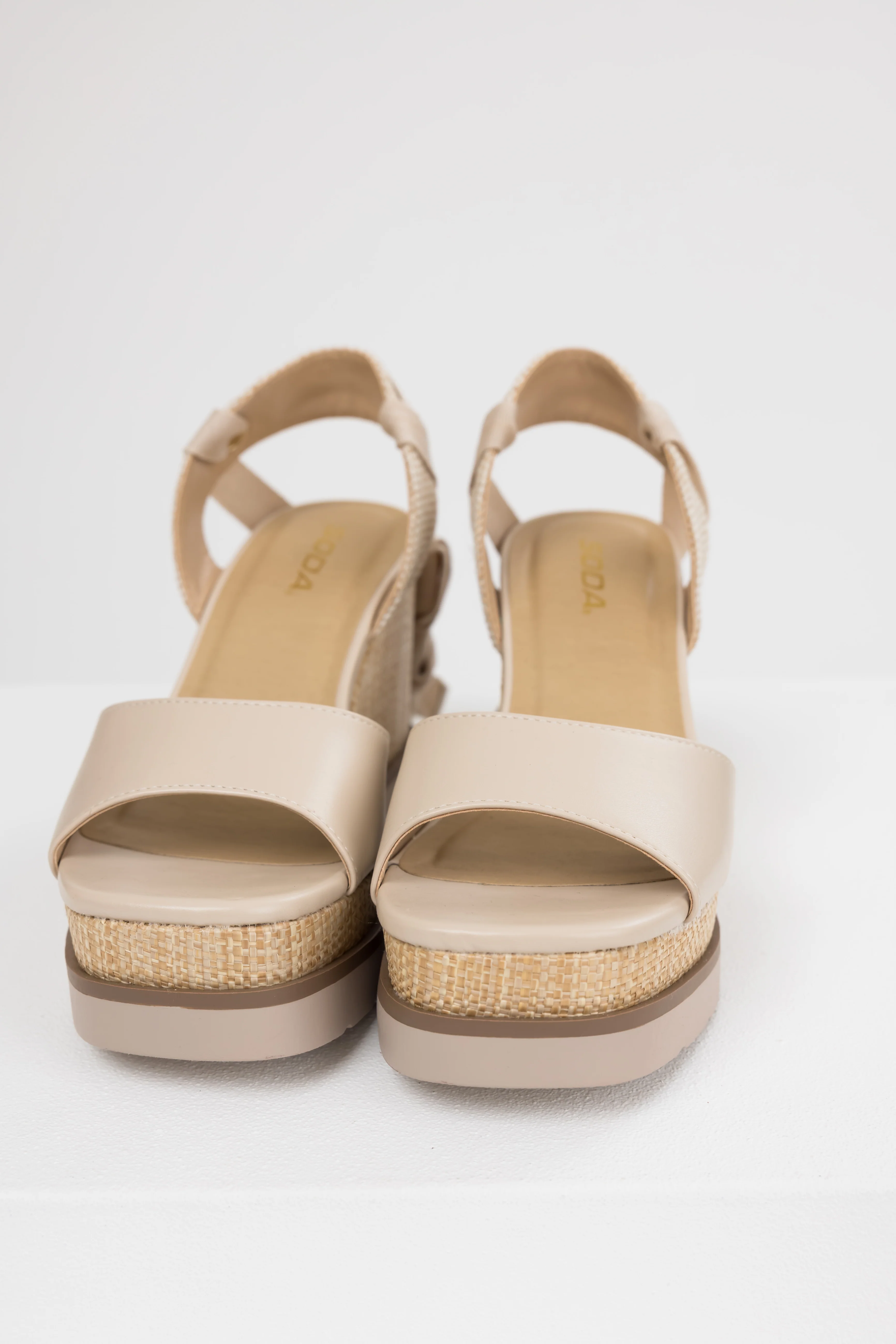 Almond Wrapped Ankle Raffia Platform Wedges - LD SALE