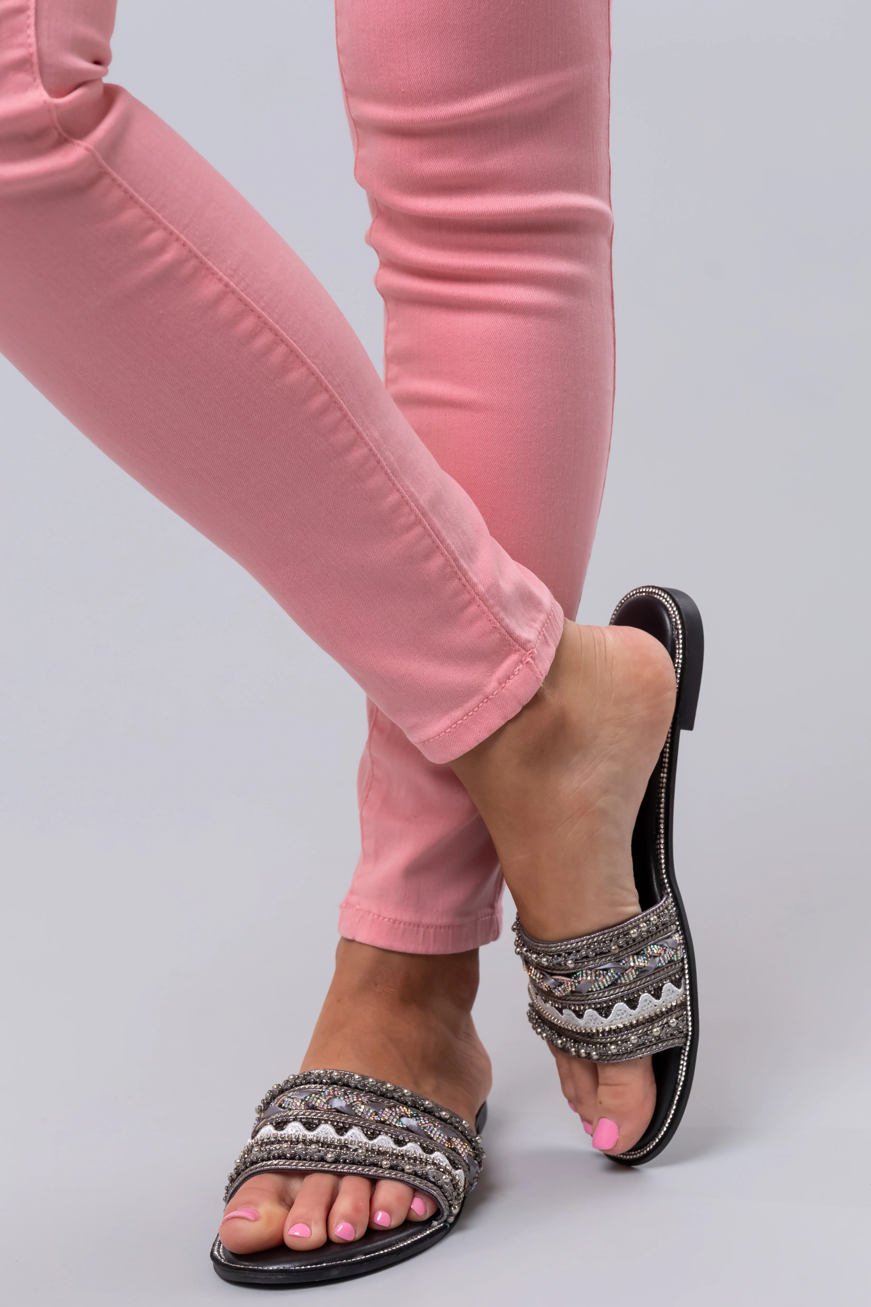 Black Multi Embellished Strap Sandals - LD SALE