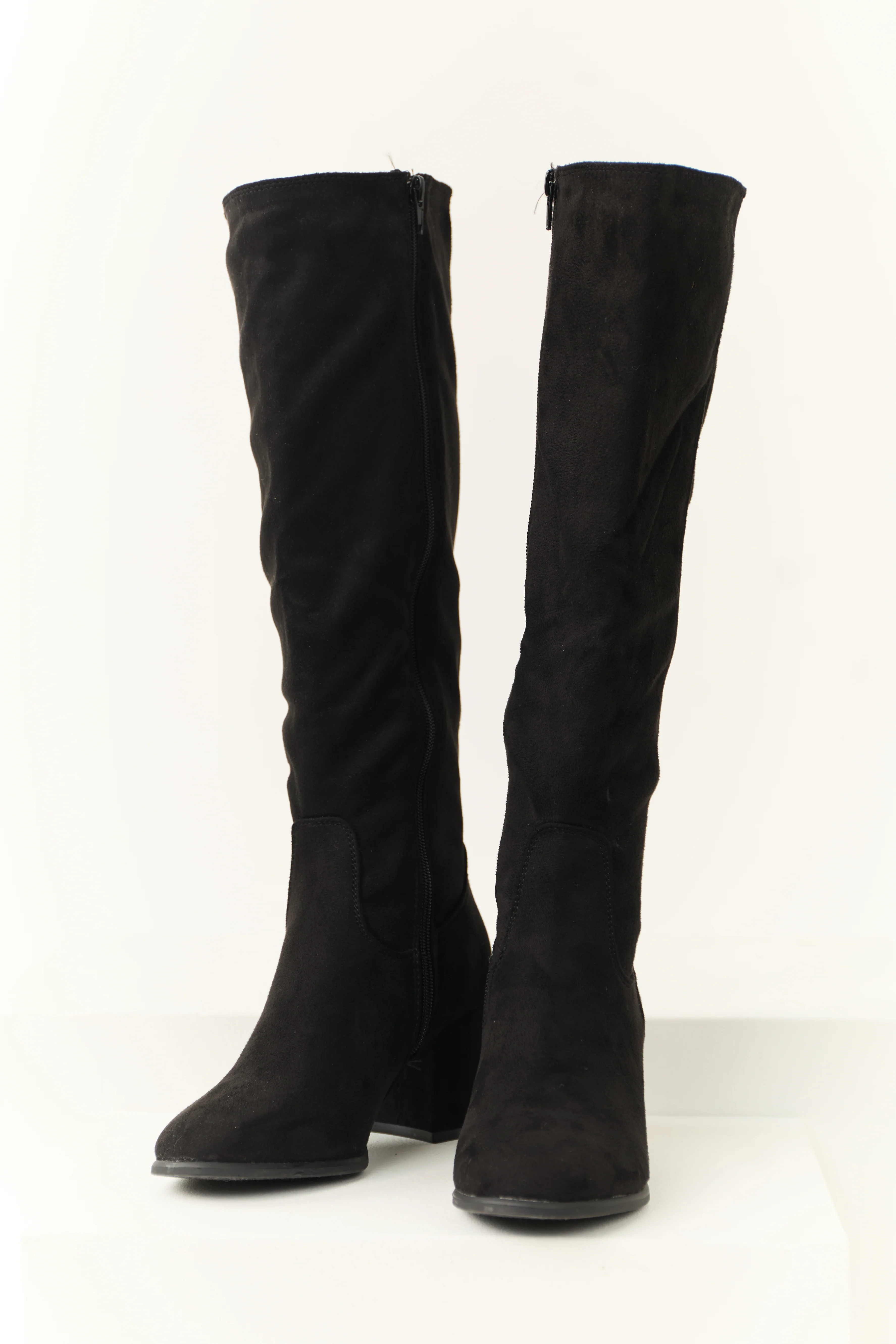 Black Tall Knee High Square Heel Boots - LD SALE