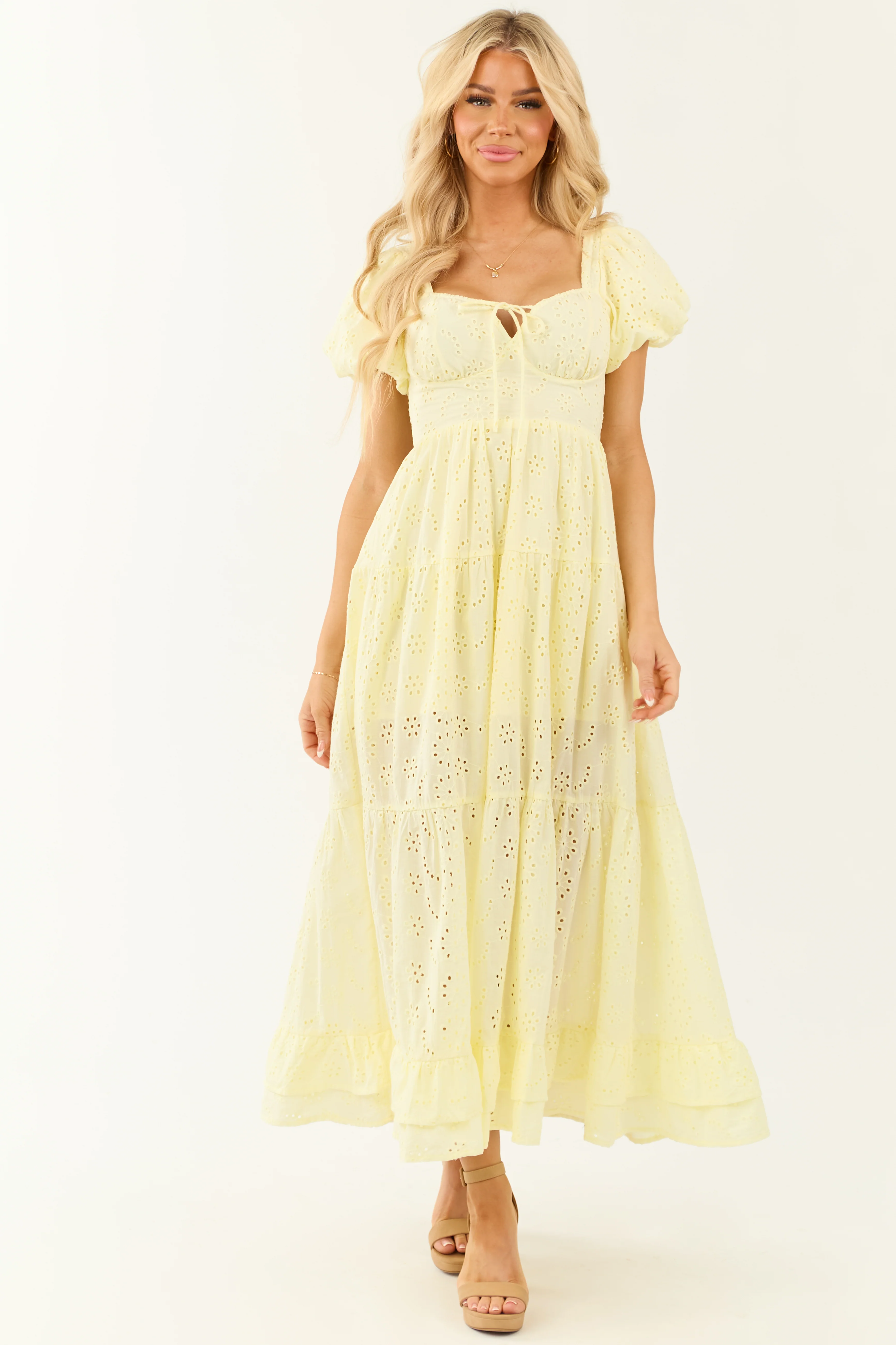 Honeysuckle Eyelet Short Puff Sleeve Maxi Dress - LD SALE