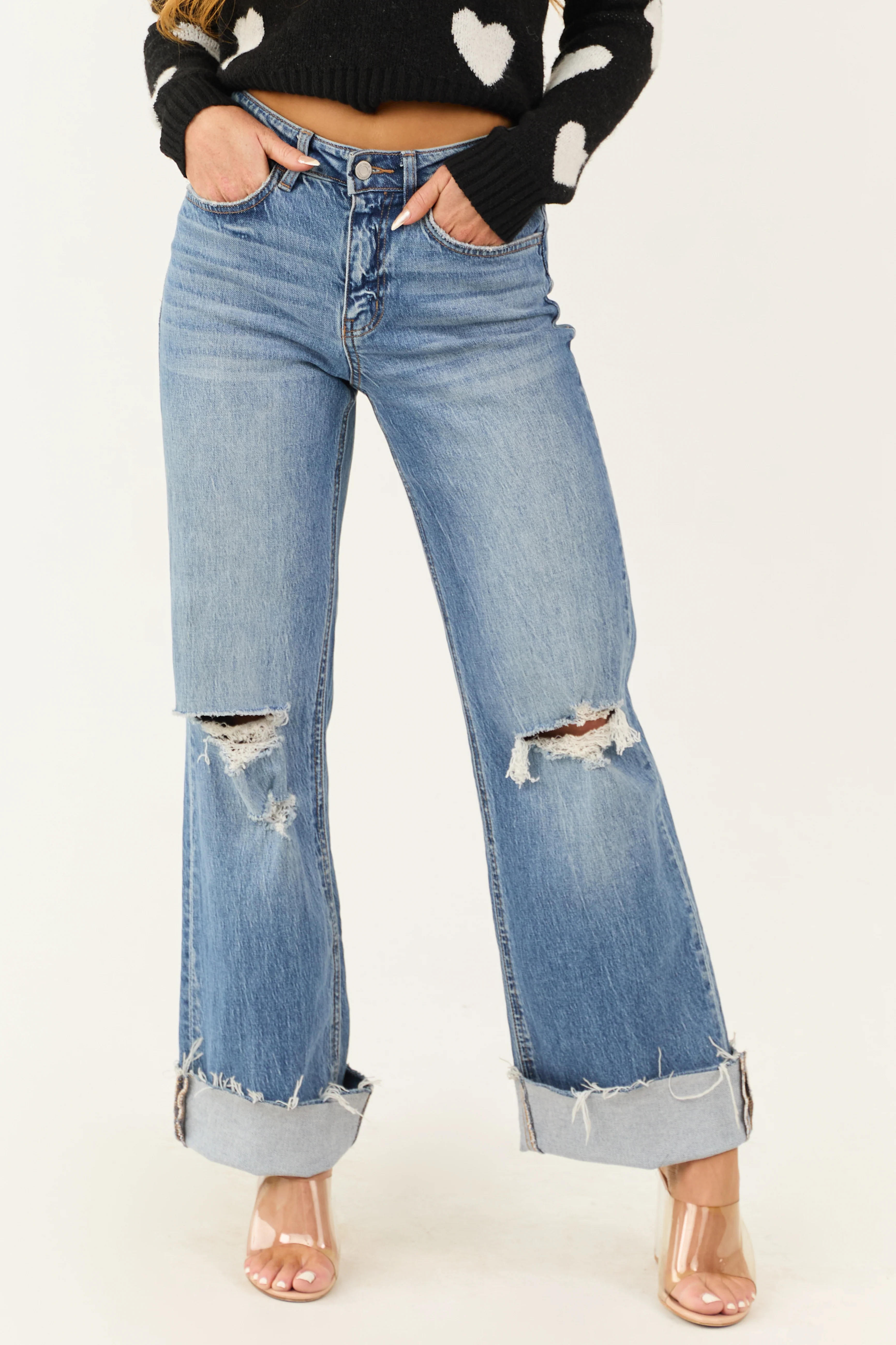 Vervet High Rise Medium Wash Wide Leg Jeans - LD SALE