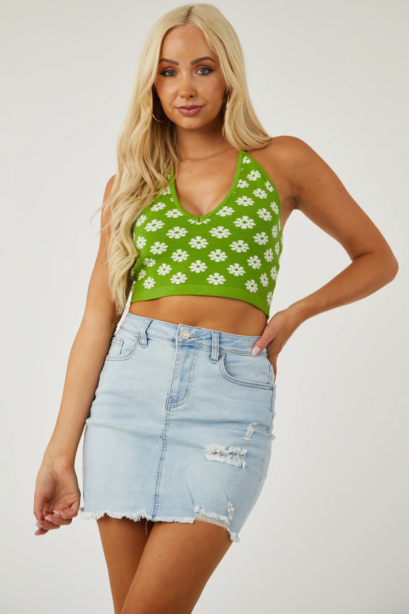 YMI Light Wash Distressed Denim Mini Skirt - LD SALE