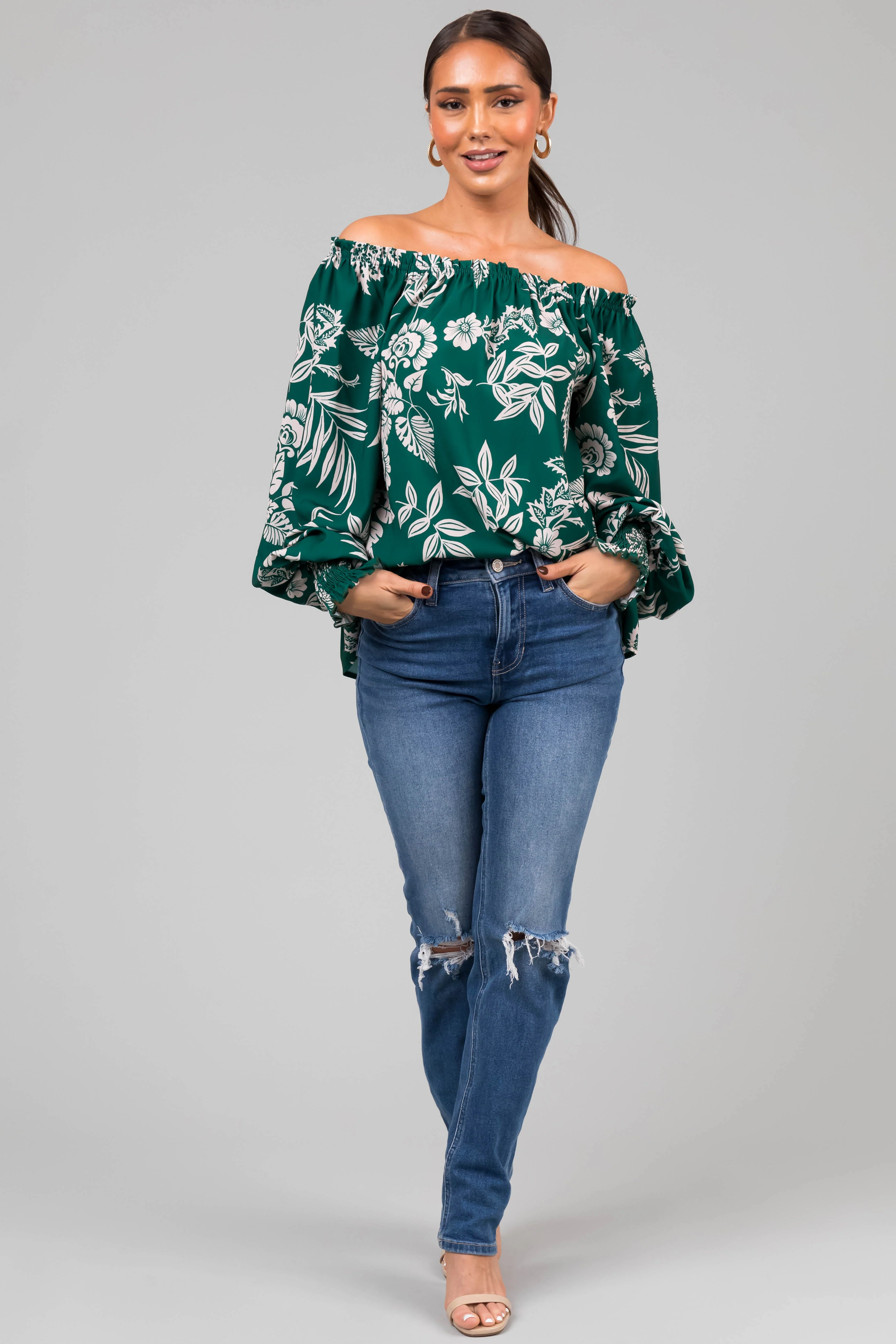 Forest Off the Shoulder Floral Print Blouse - LD SALE