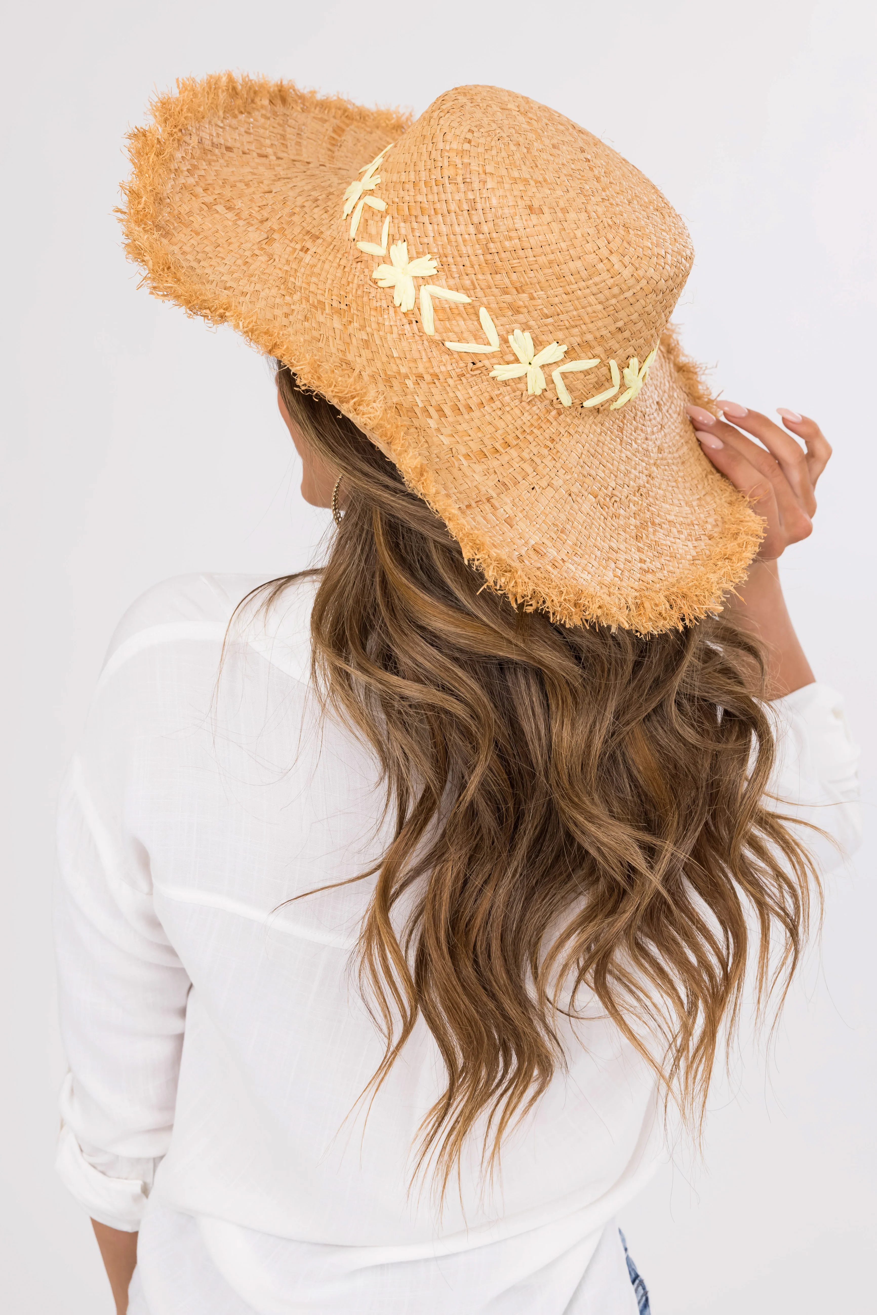 Natural Raffia Sun Hat with Yellow Details - LD SALE