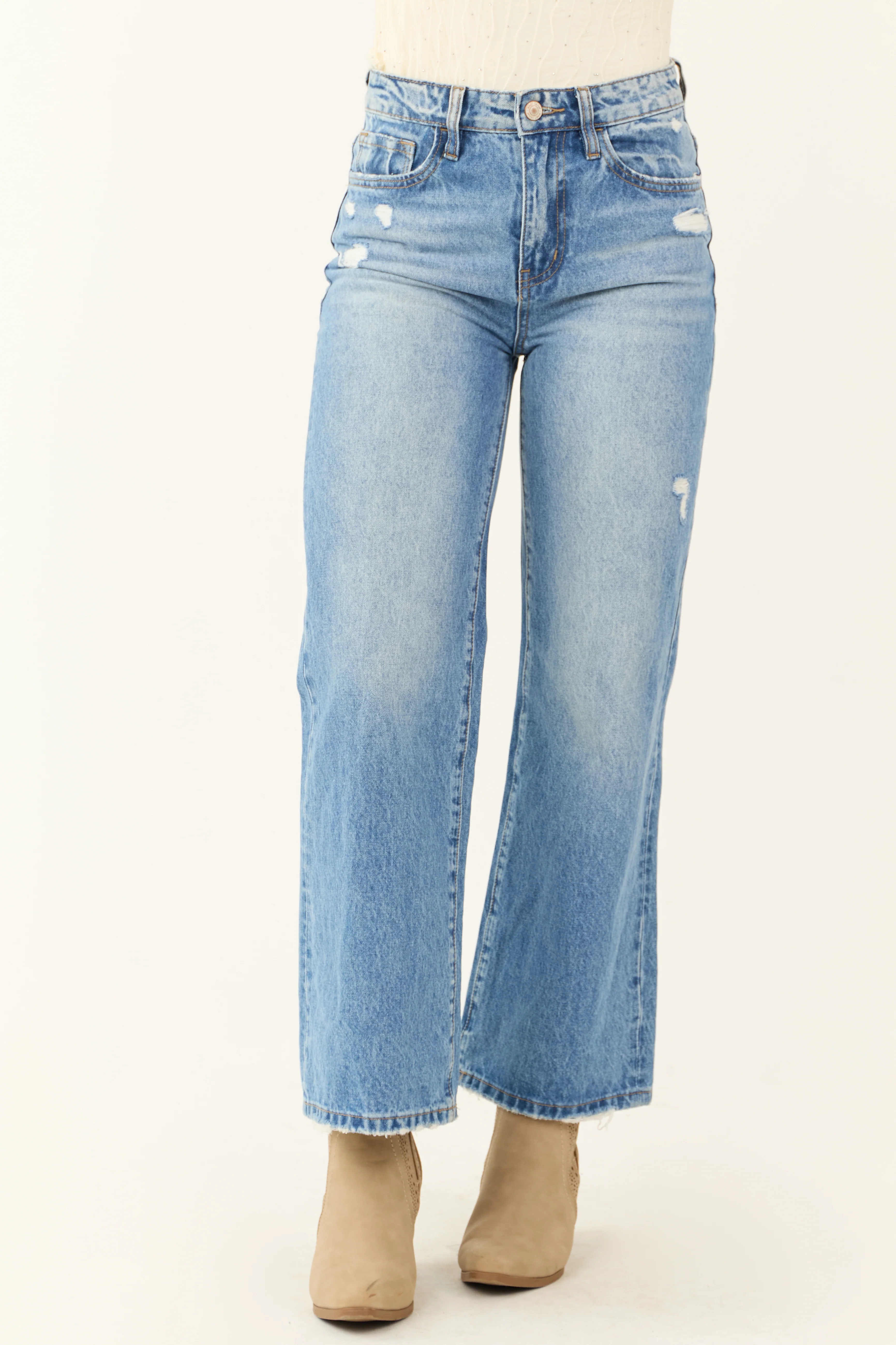 Vervet Medium Wash Wide Leg Ankle Jeans - LD SALE