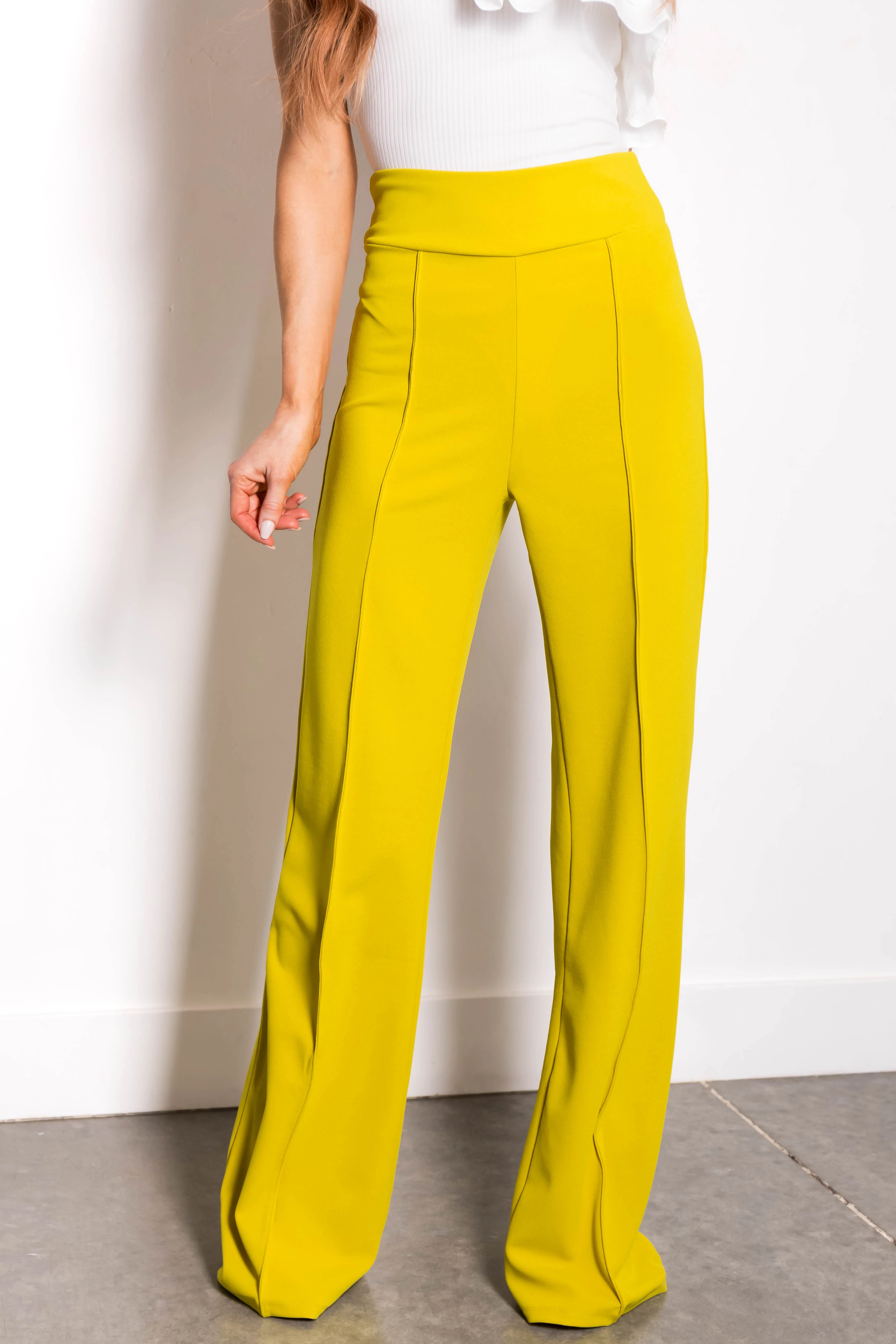 Lemon Lime Vertical Seam Wide Leg Pants - LD SALE