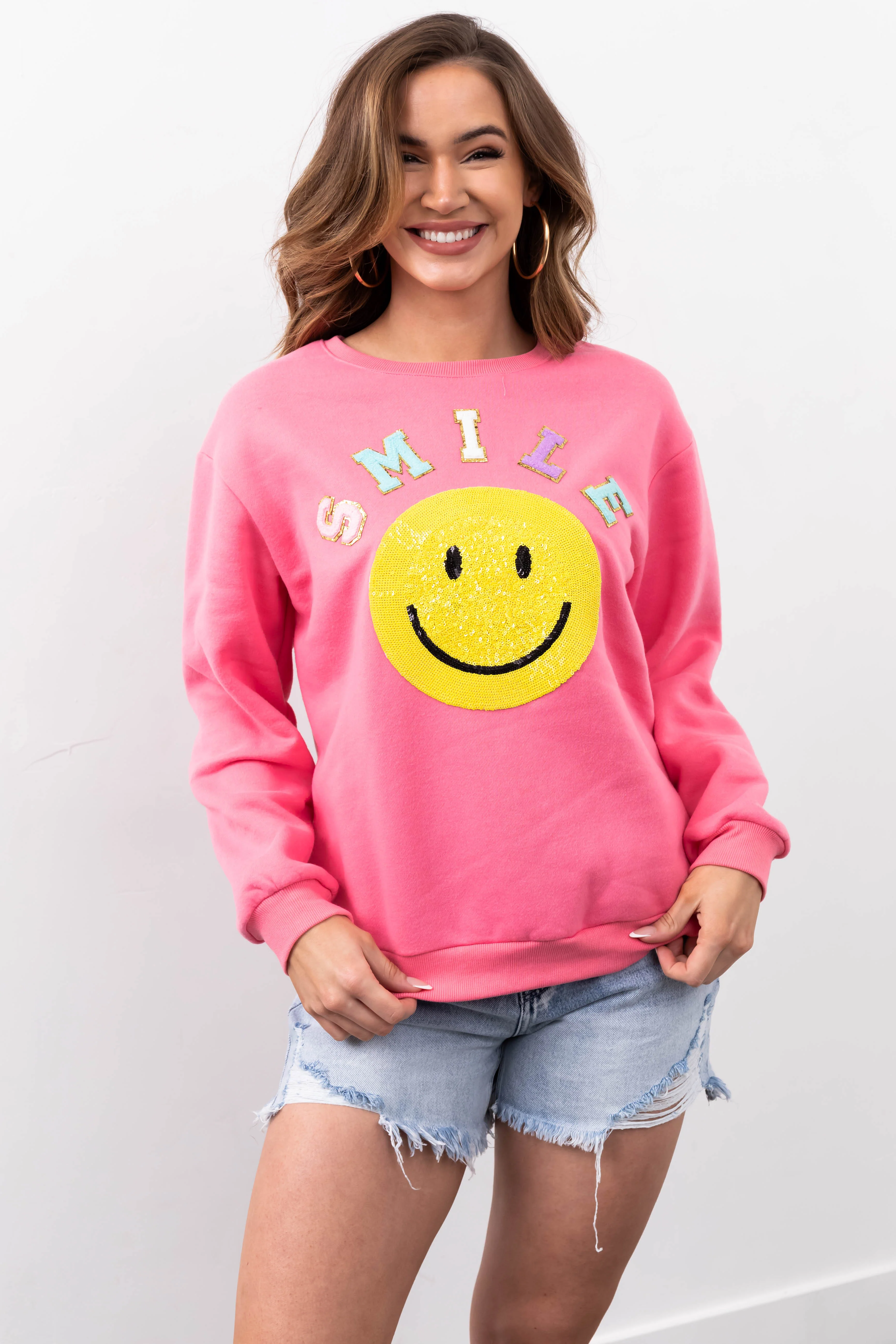 She+Sky Baby Pink 'Smile' Sequin Sweatshirt - LD SALE