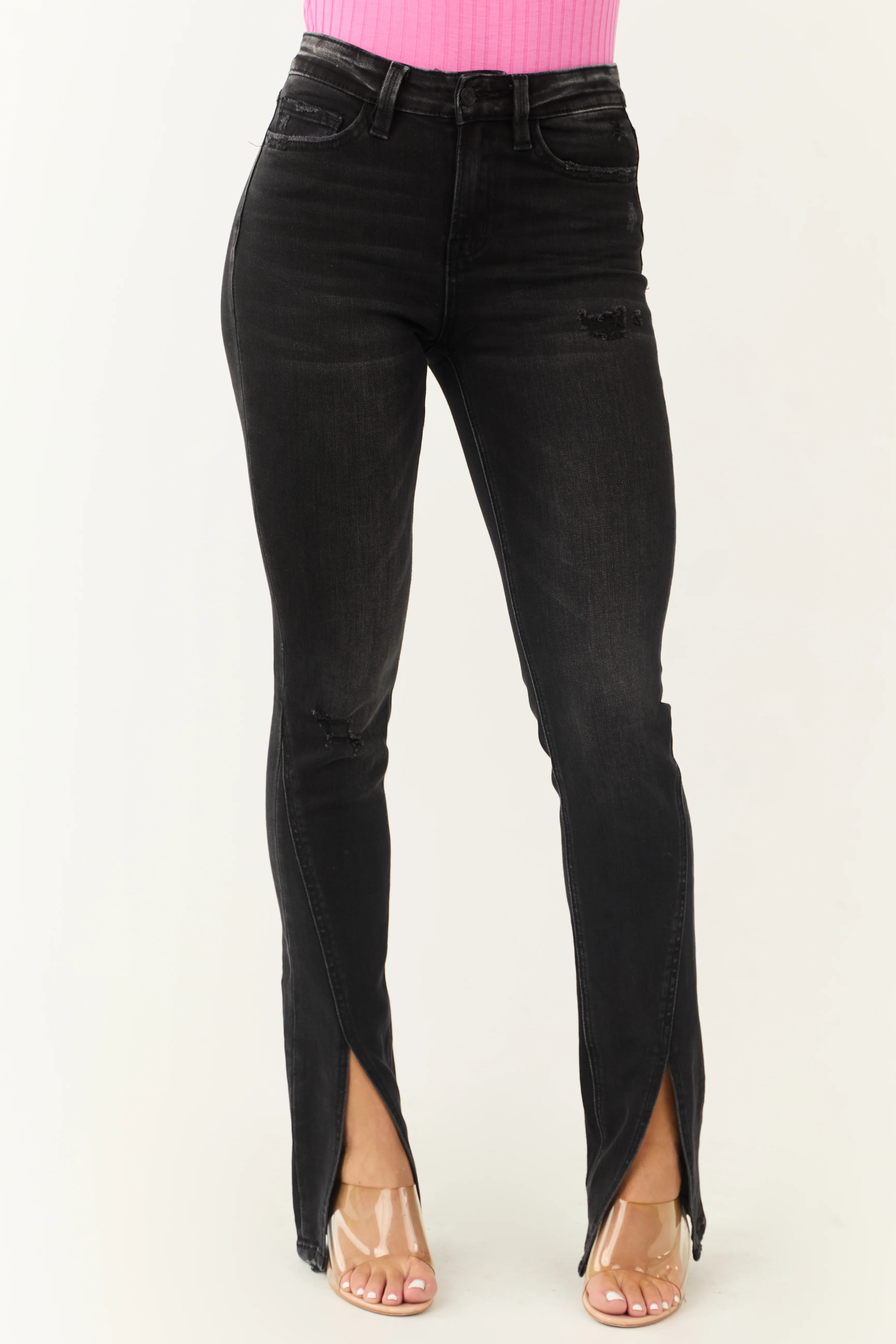 Flying Monkey Black Slit Hem Slim Bootcut Jeans - LD SALE