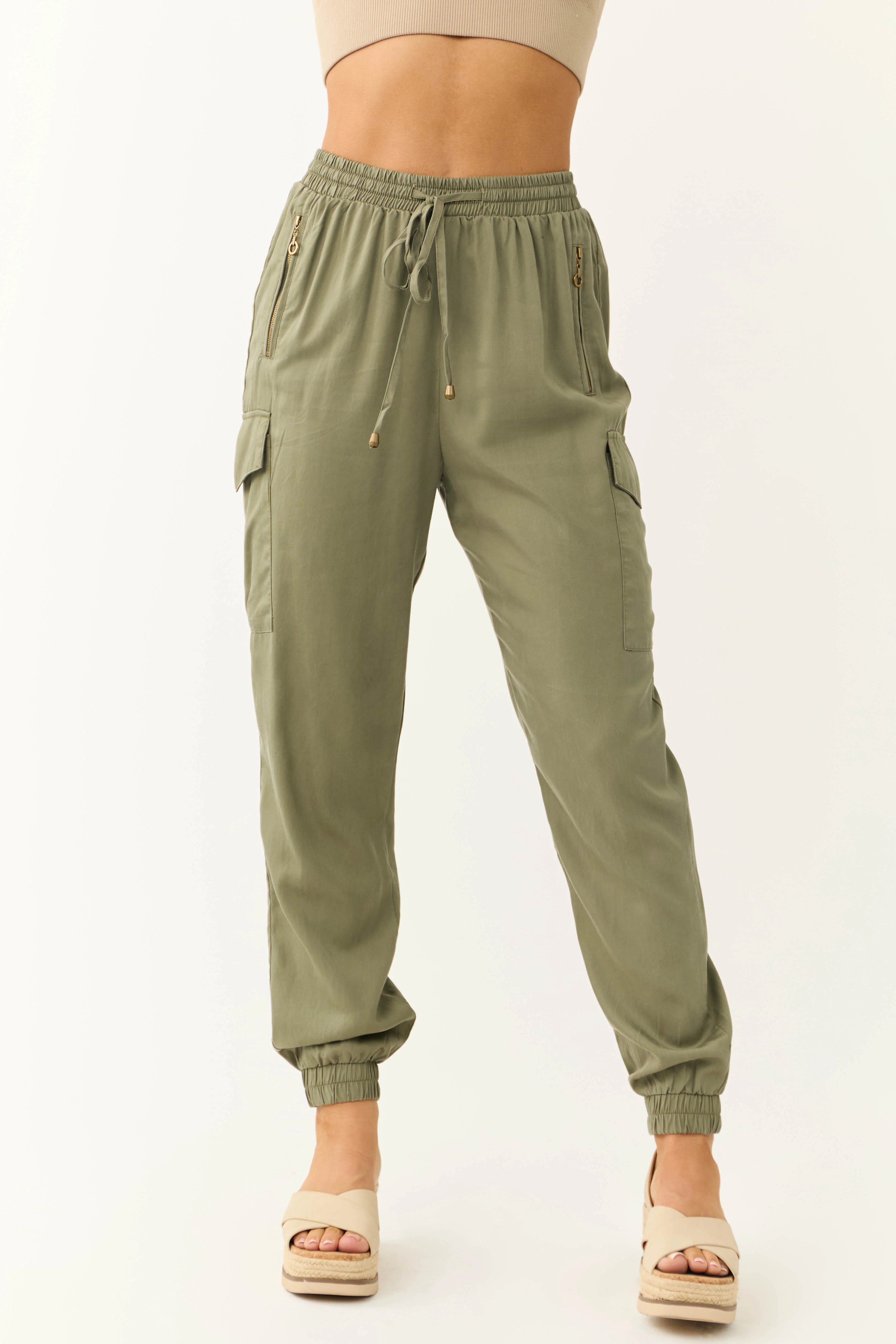 Olive Smocked Drawstring Waistband Joggers - LD SALE