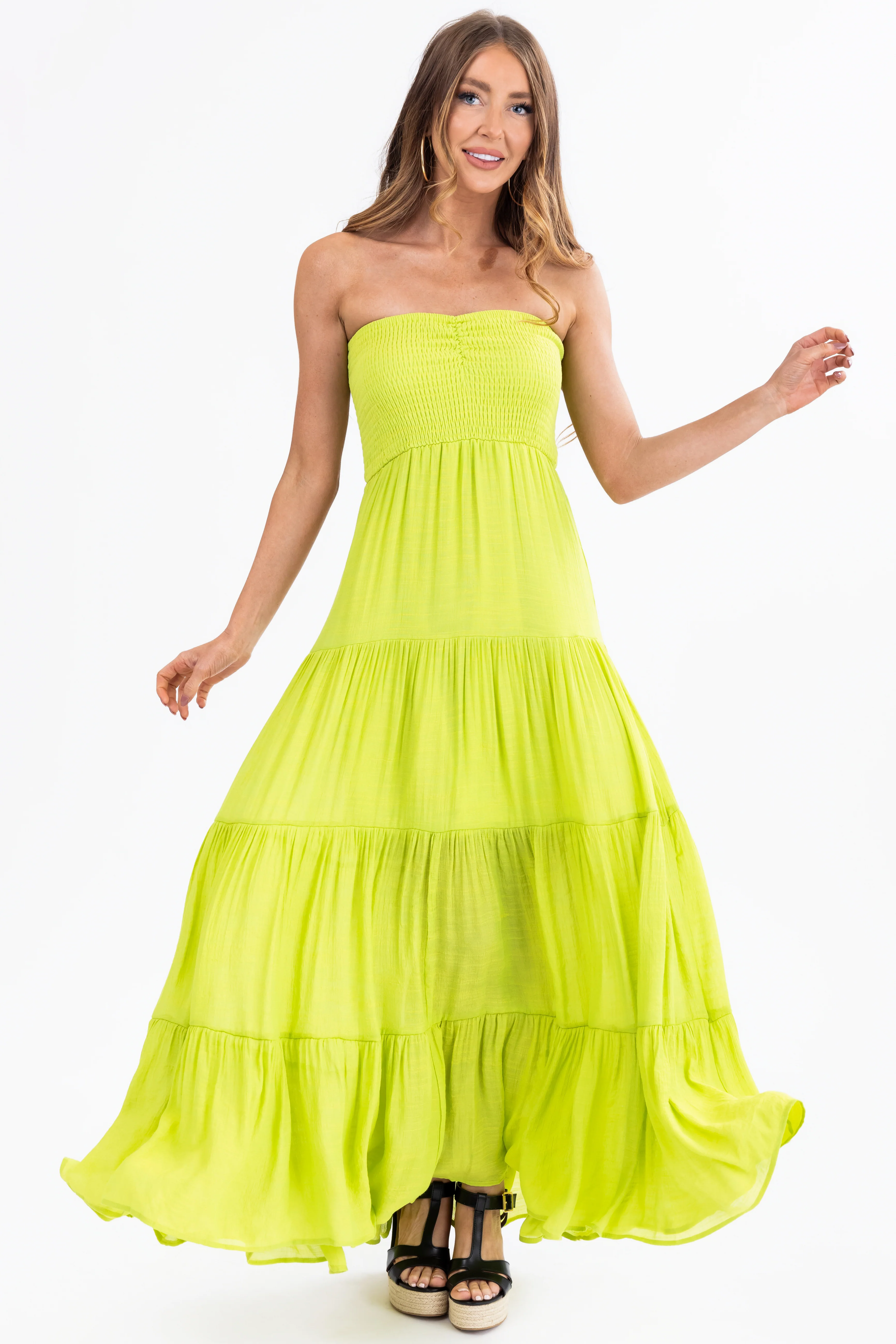 Kiwi Strapless Smocked Top Tiered Maxi Dress - LD SALE