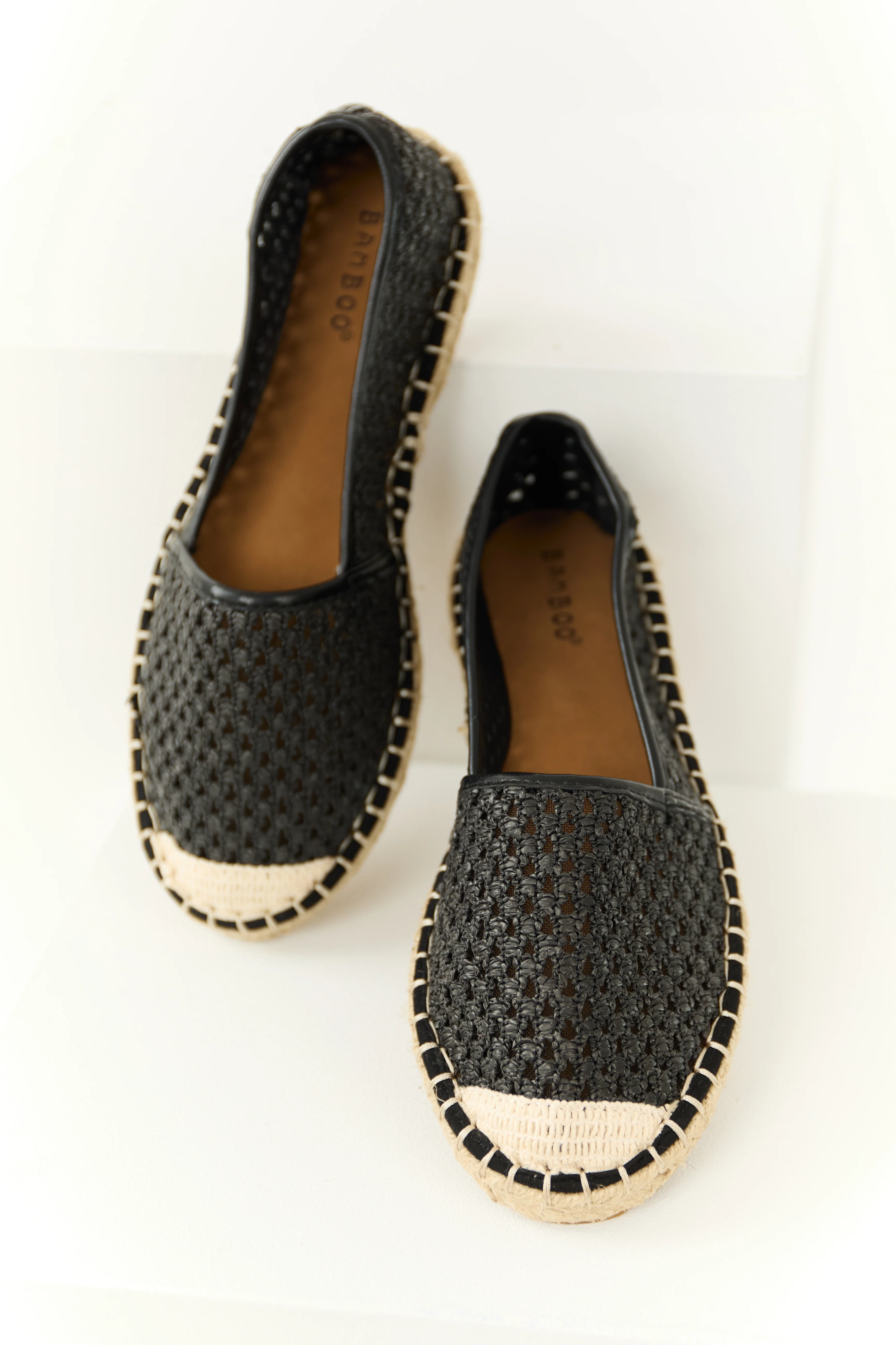 Black Woven Rounded Toe Slip On Espadrilles - LD SALE