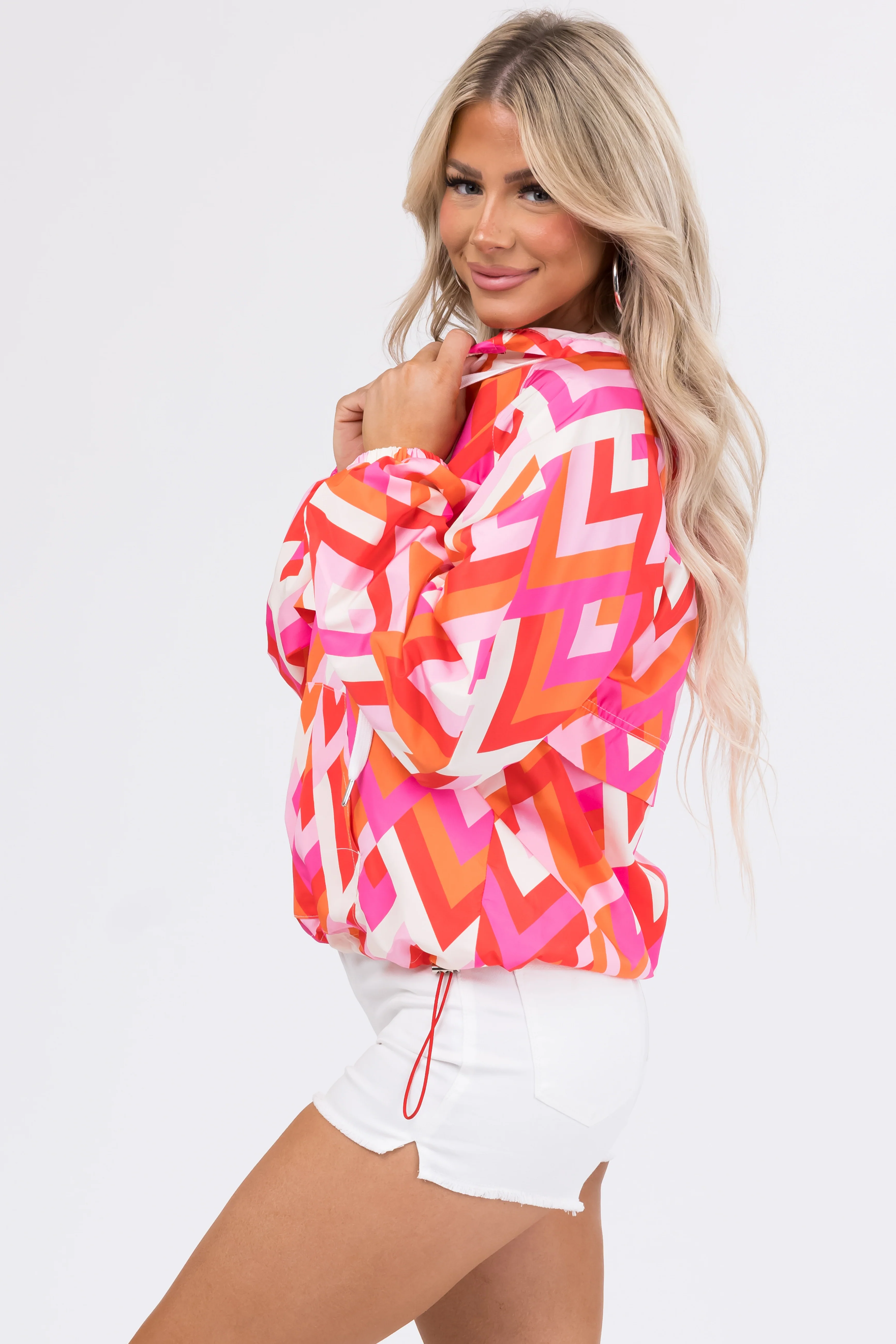 Bright Magenta Geometric Print Windbreaker - LD SALE