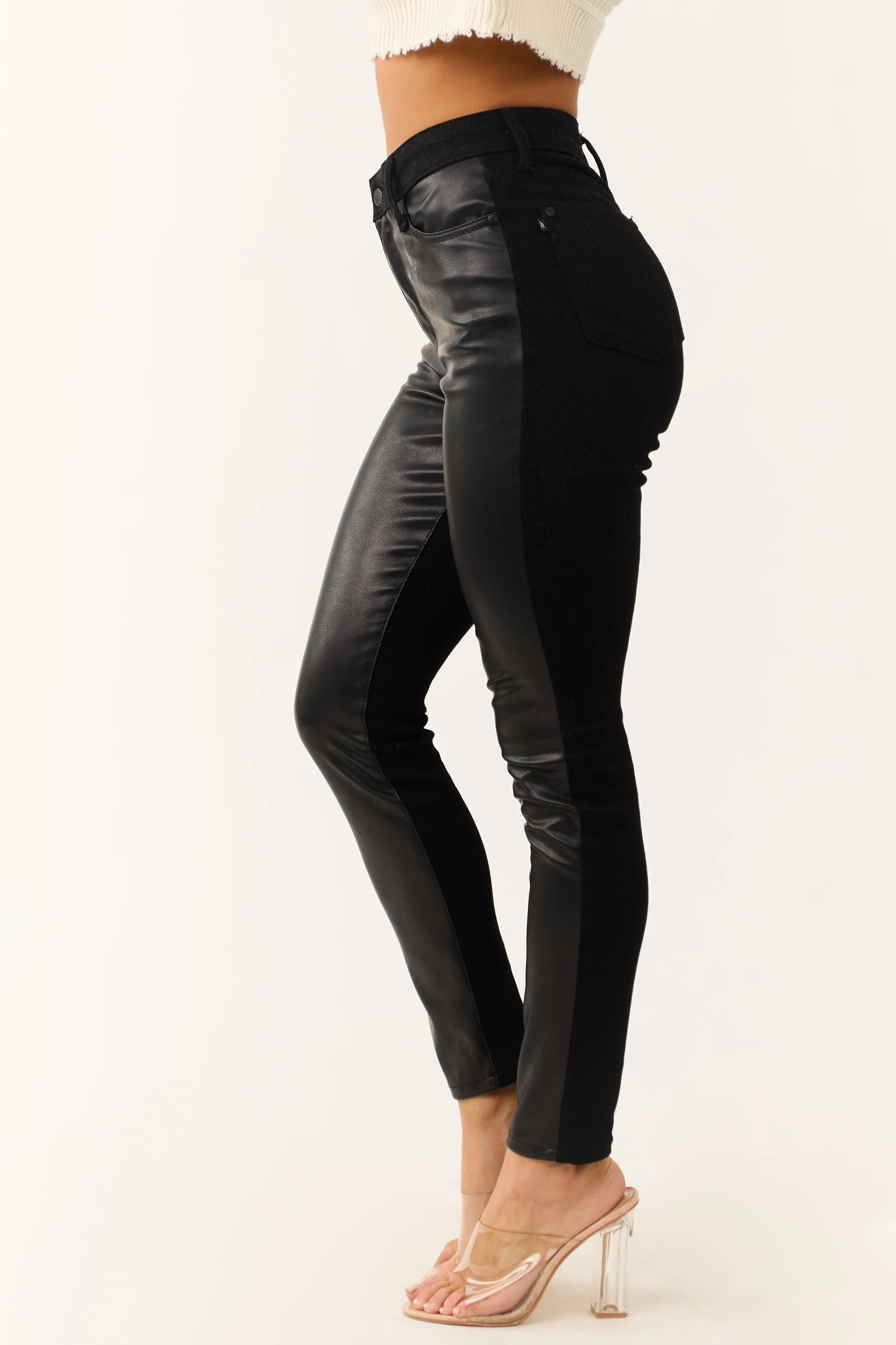 Judy Blue Black Faux Leather Denim Skinny Jeans - LD SALE