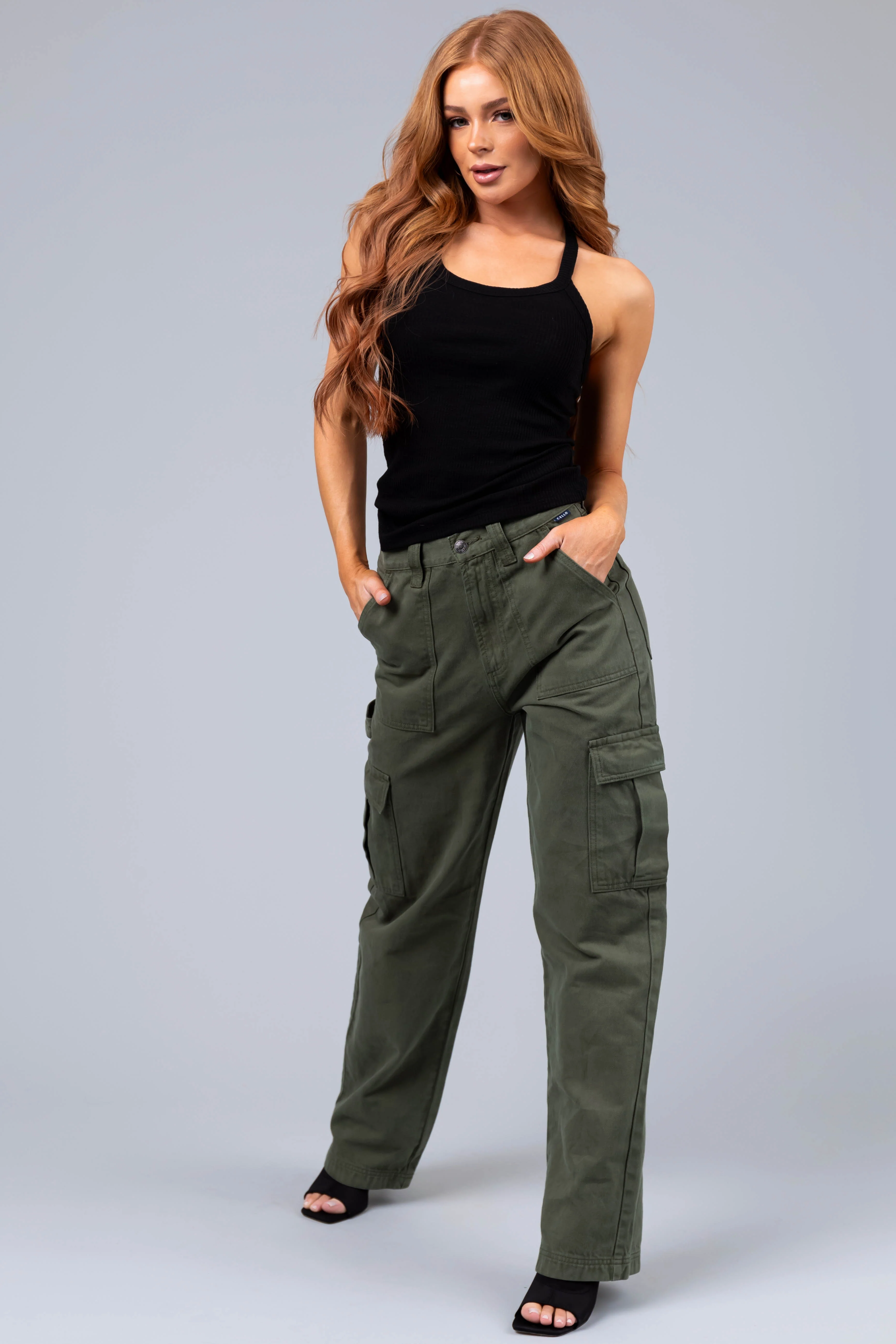 Cello Army Green High Rise Carpenter Jeans - LD SALE