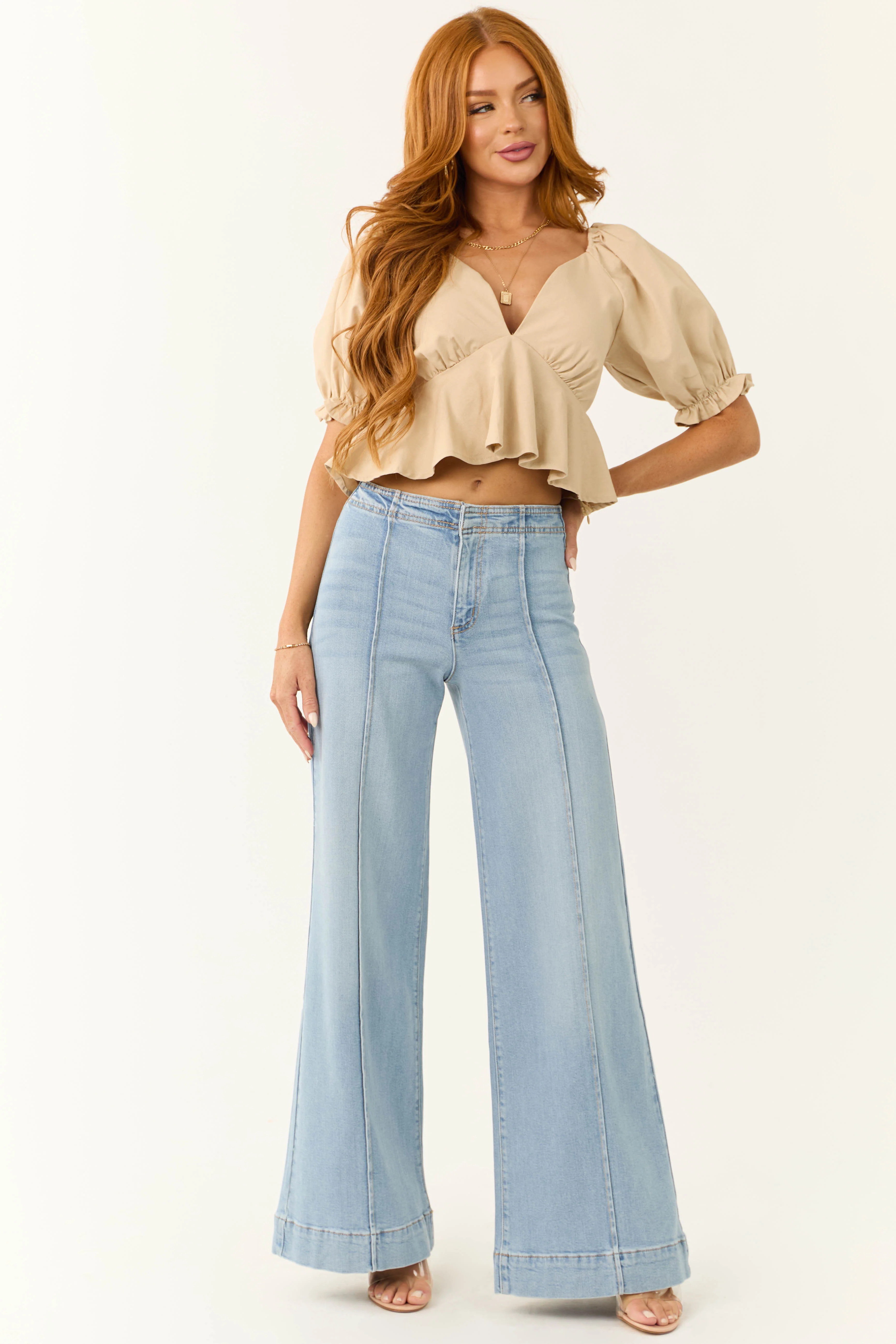 KanCan Light Wash Wide Leg Faux Pocket Jeans - LD SALE